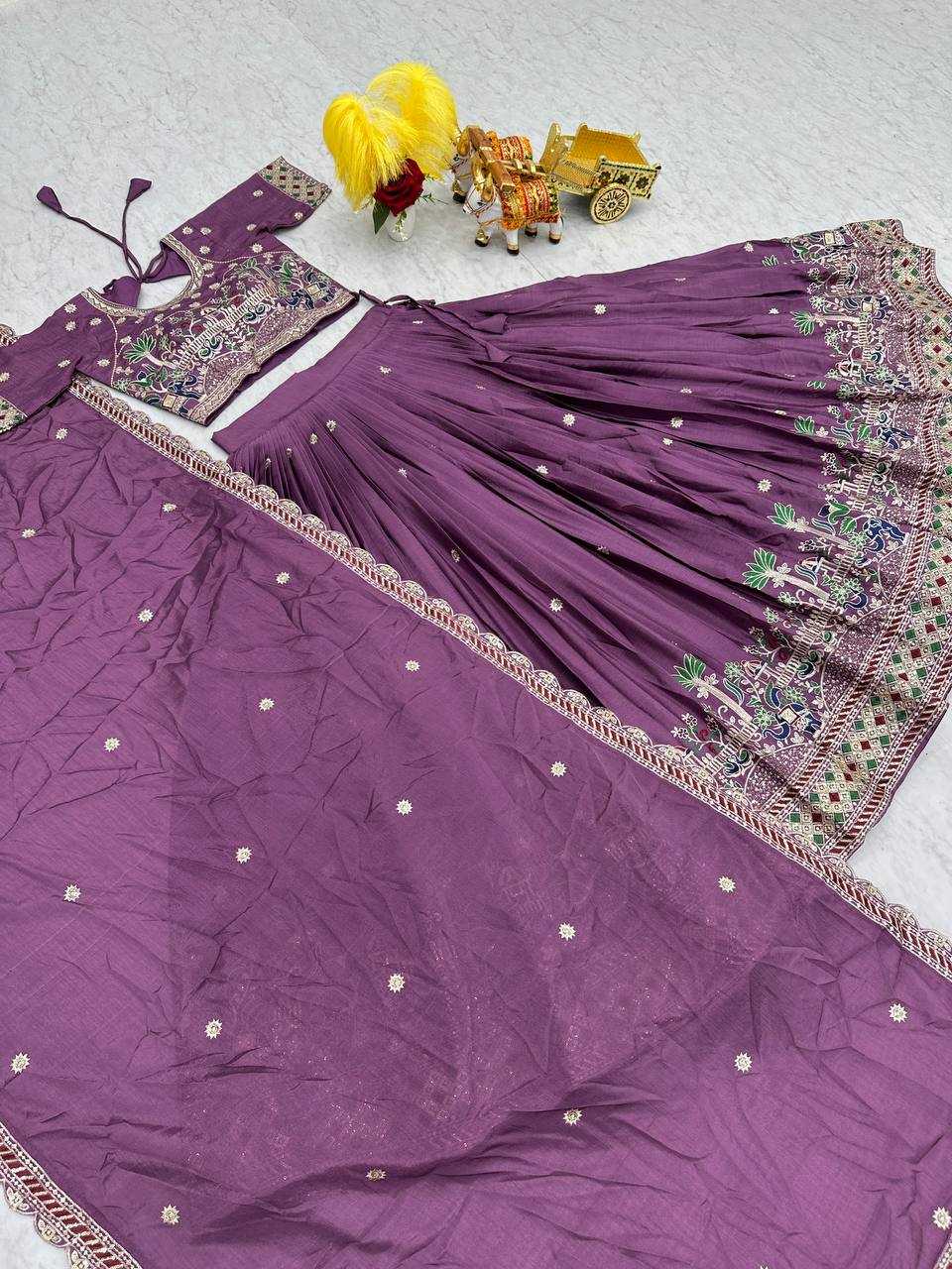 YNF CHINON KESH127 064 LEHENGAS WHOLESALE WEDDING EMBROIDERED SEQUINS PURPLE LEHENGAS MANUFACTURER- Kapda Export