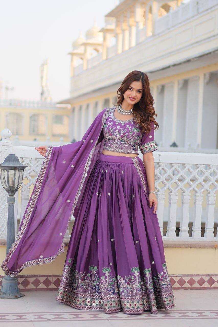 YNF CHINON KESH127 064 LEHENGAS WHOLESALE WEDDING EMBROIDERED SEQUINS PURPLE LEHENGAS MANUFACTURER- Kapda Export