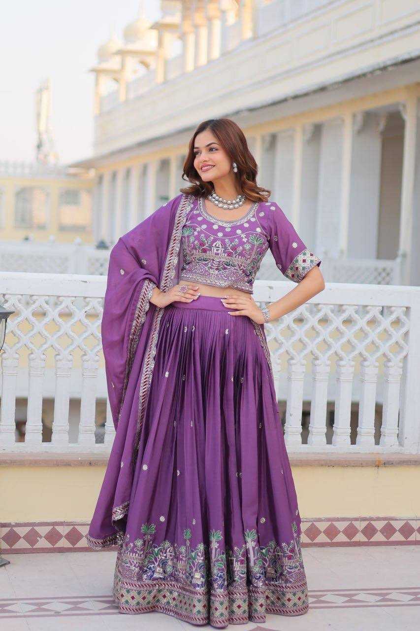 YNF CHINON KESH127 064 LEHENGAS WHOLESALE WEDDING EMBROIDERED SEQUINS PURPLE LEHENGAS MANUFACTURER- Kapda Export