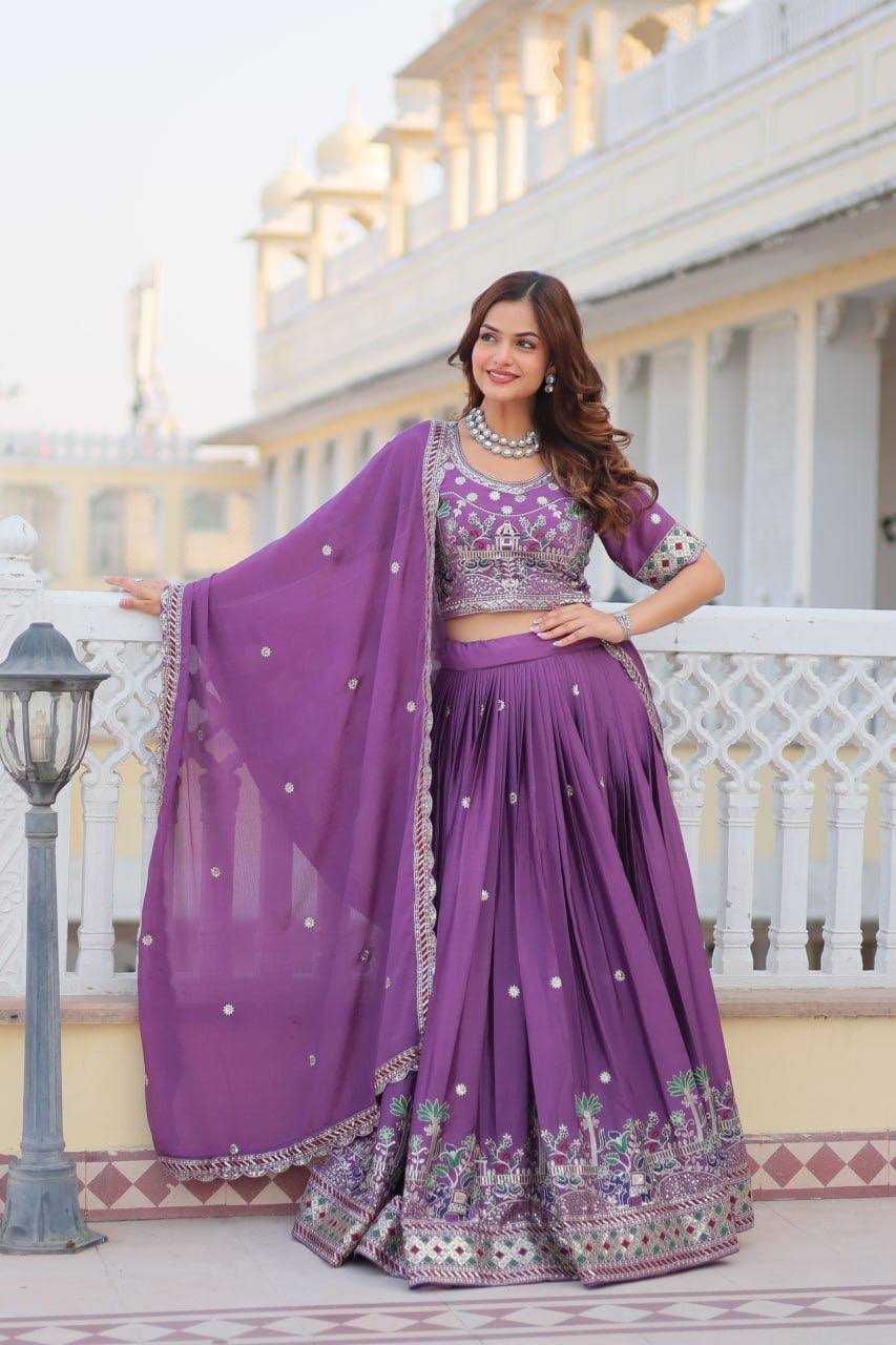 YNF CHINON KESH127 064 LEHENGAS WHOLESALE WEDDING EMBROIDERED SEQUINS PURPLE LEHENGAS MANUFACTURER- Kapda Export