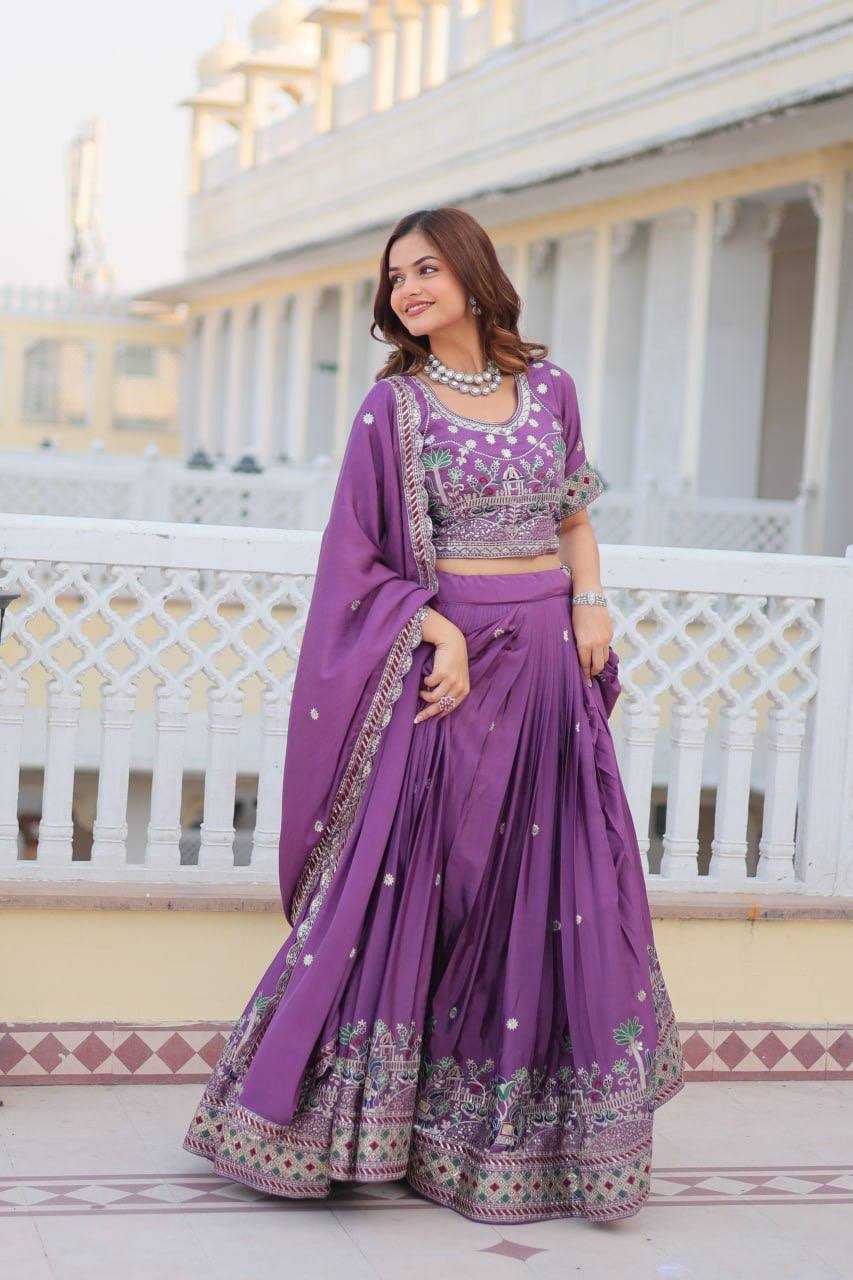 YNF CHINON KESH127 064 LEHENGAS WHOLESALE WEDDING EMBROIDERED SEQUINS PURPLE LEHENGAS MANUFACTURER- Kapda Export