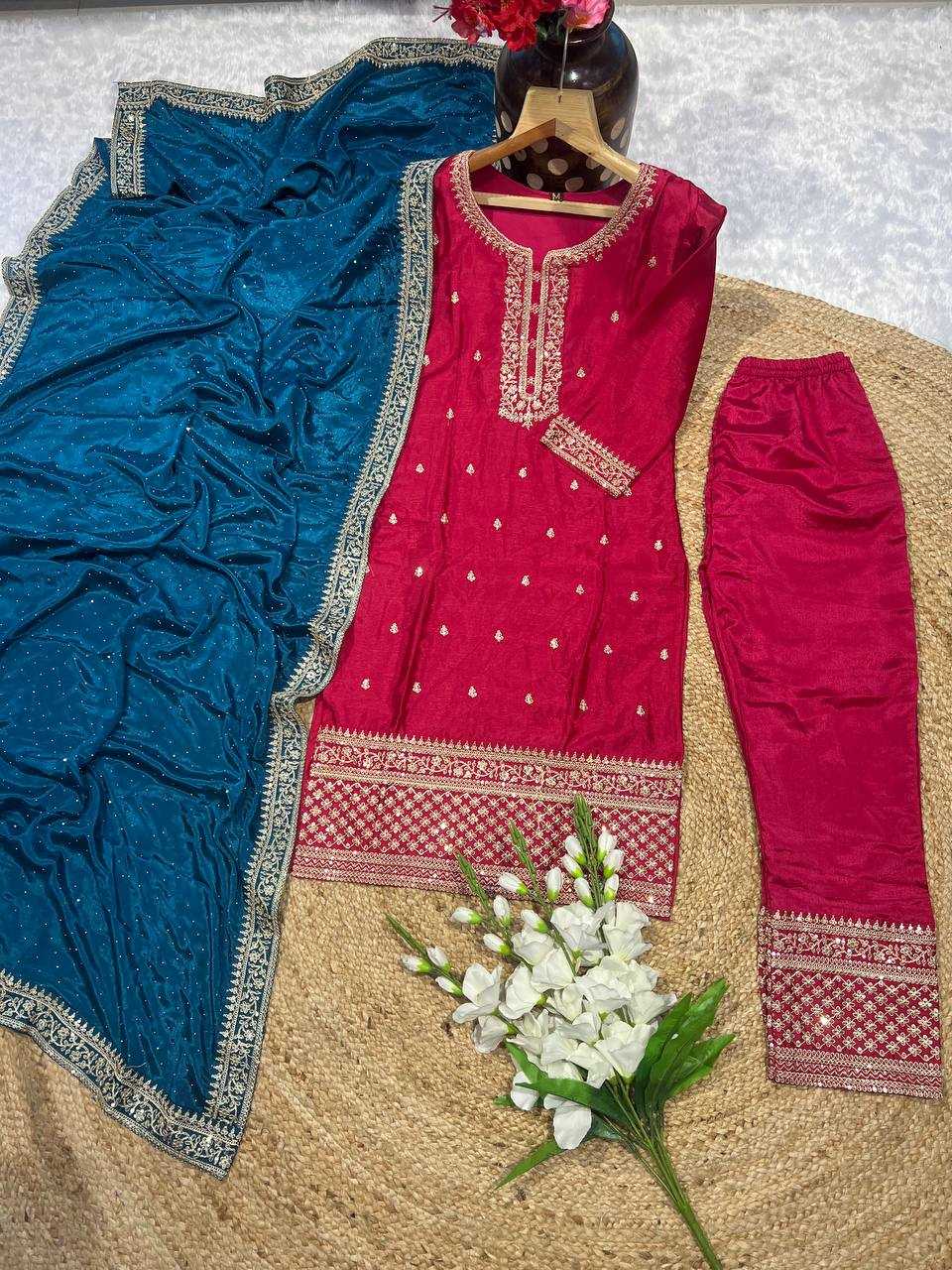 YNF CHINON KESH164 G76 SUITS & DRESSES WHOLESALE EMBROIDERED PARTY WEAR SILK LONG KURTI RED SUITS MANUFACTURE- Kapda Export