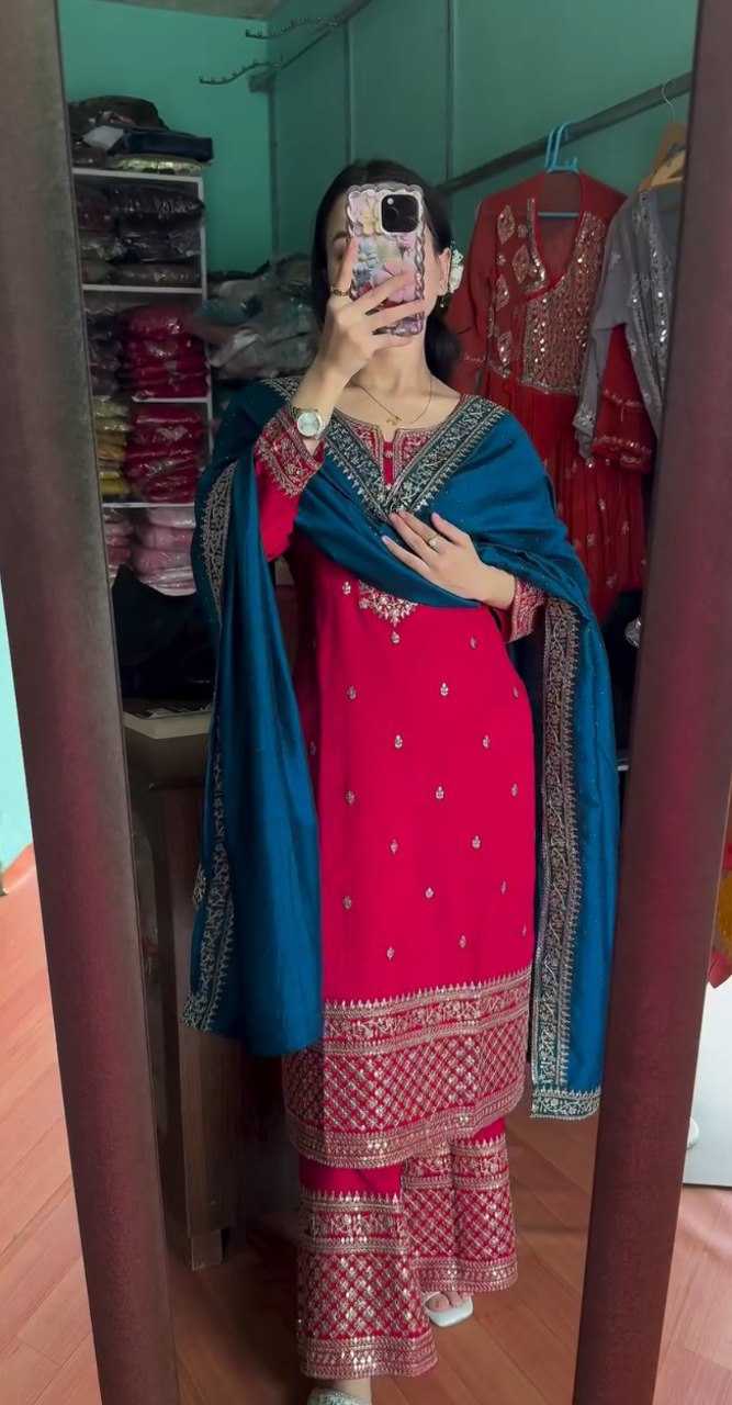 YNF CHINON KESH164 G76 SUITS & DRESSES WHOLESALE EMBROIDERED PARTY WEAR SILK LONG KURTI RED SUITS MANUFACTURE- Kapda Export