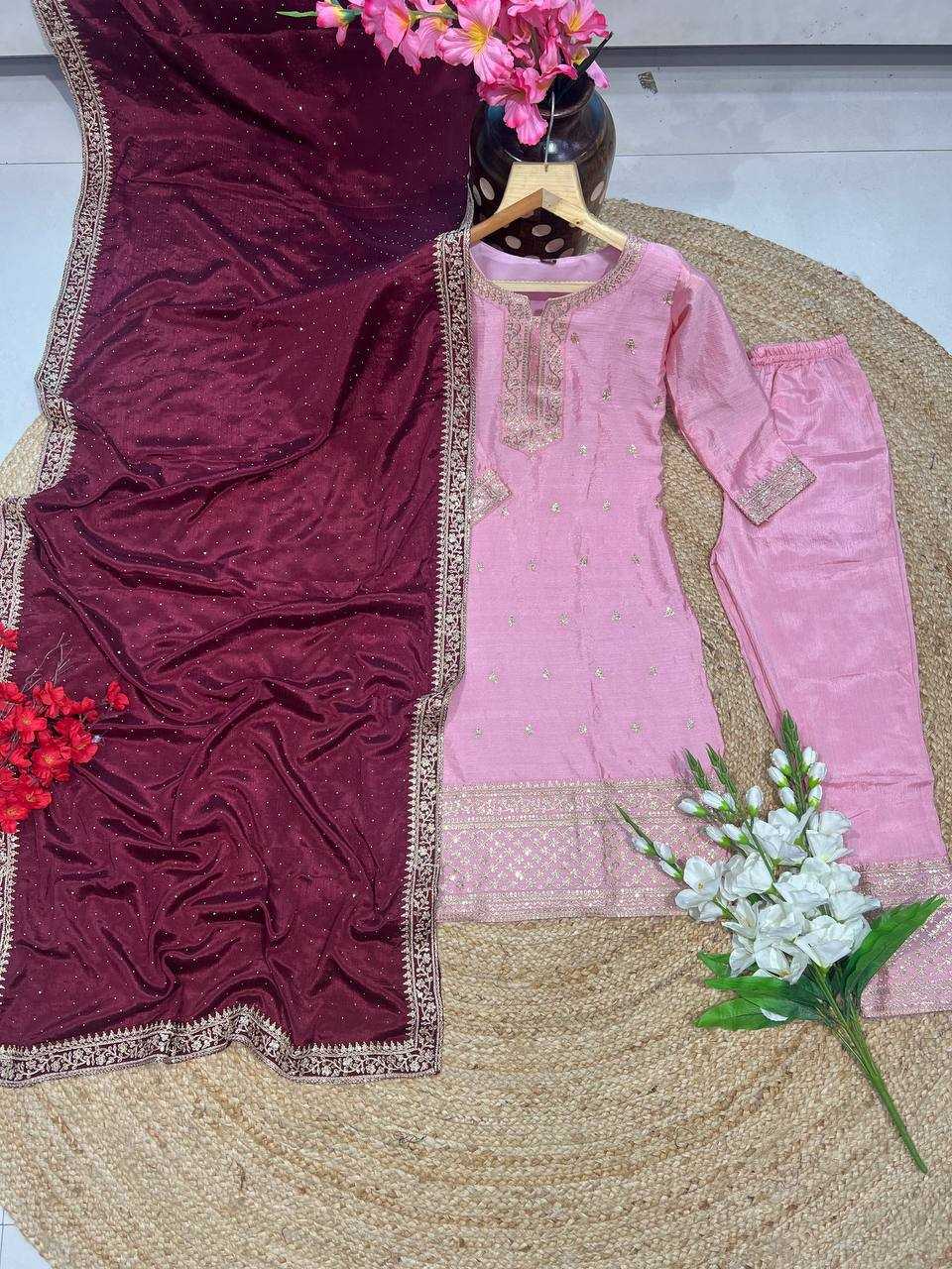 YNF CHINON KESH164 G76 SUITS & DRESSES WHOLESALE EMBROIDERED PARTY WEAR SILK LONG KURTI RED SUITS MANUFACTURE- Kapda Export