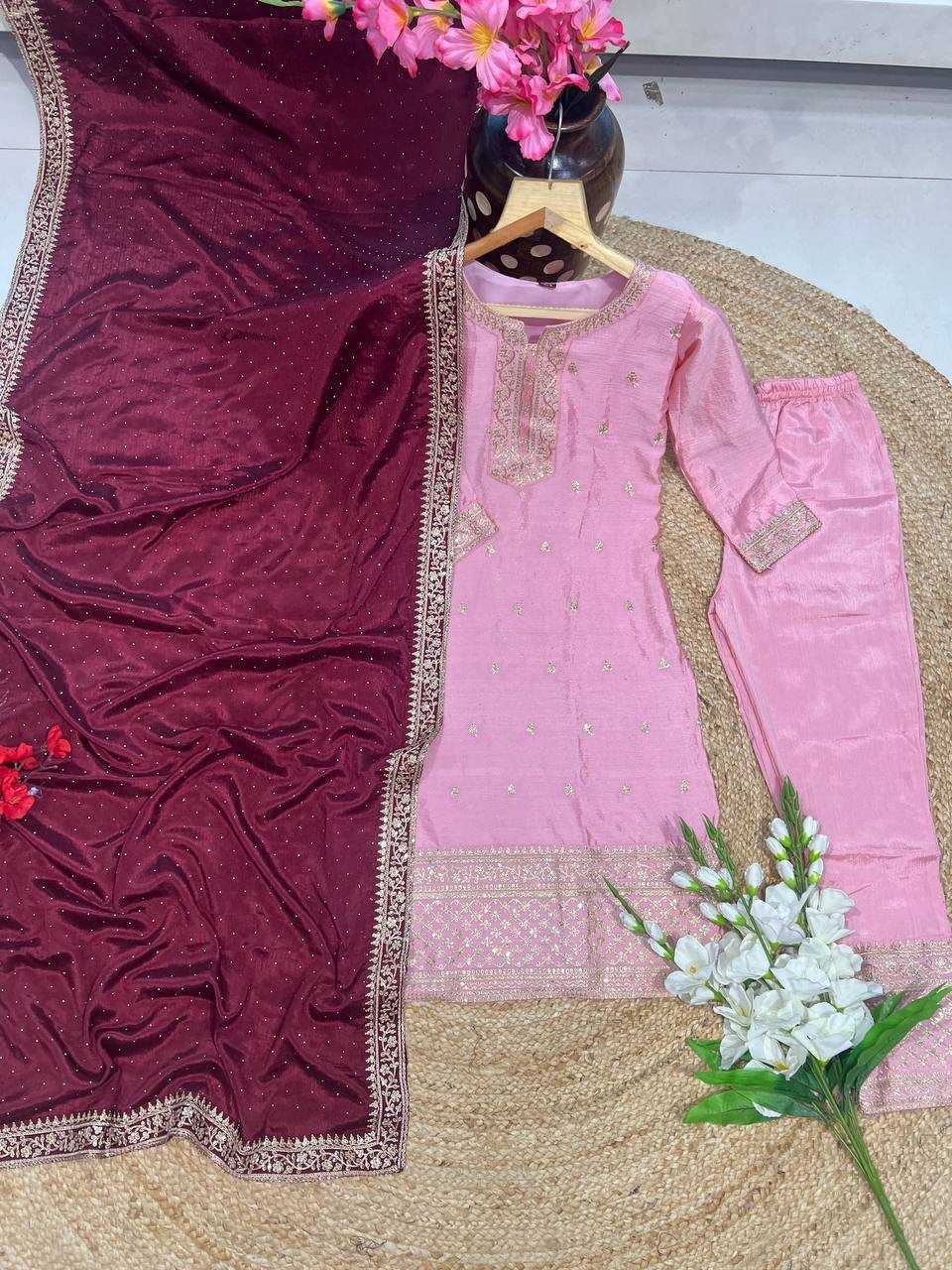 YNF CHINON KESH164 G76 SUITS & DRESSES WHOLESALE EMBROIDERED PARTY WEAR SILK LONG KURTI RED SUITS MANUFACTURE- Kapda Export