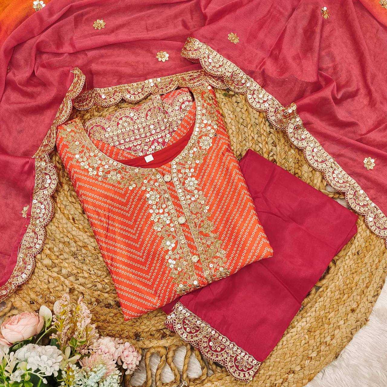 YNF CHINON KESH211 LDY112 SUITS & DRESSES WHOLESALE EMBROPIDERY PRINTED BANDHANI WEDDING SUITS MANUFACTURE- Kapda Export