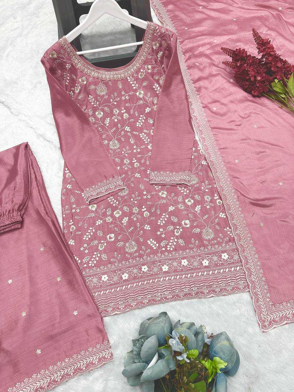 YNF CHINON SILK KESH157 1667 SUITS & DRESSES WHOLESALE EMBROIDERY PALAZZO LADIES SILK WEDDING SUITS MANUFACTURER- Kapda Export