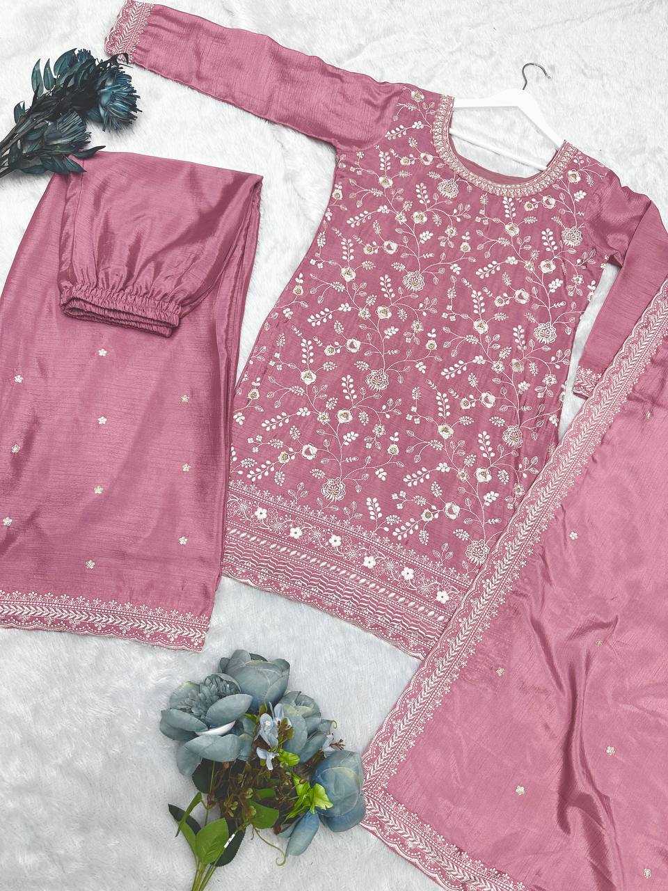 YNF CHINON SILK KESH157 1667 SUITS & DRESSES WHOLESALE EMBROIDERY PALAZZO LADIES SILK WEDDING SUITS MANUFACTURER- Kapda Export