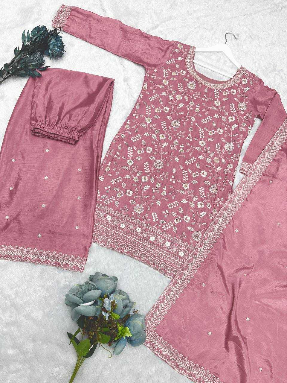 YNF CHINON SILK KESH157 1667 SUITS & DRESSES WHOLESALE EMBROIDERY PALAZZO LADIES SILK WEDDING SUITS MANUFACTURER- Kapda Export