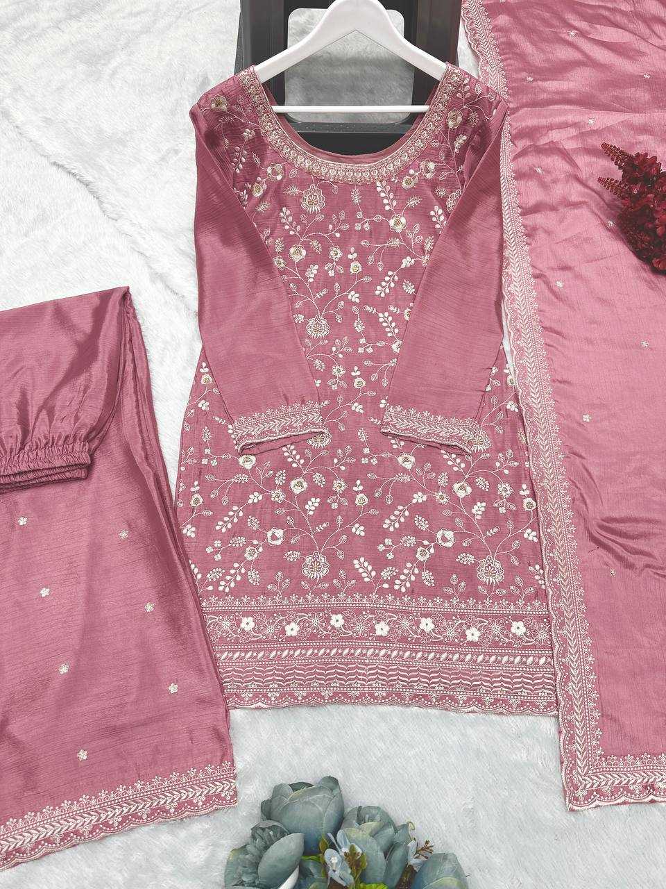 YNF CHINON SILK KESH157 1667 SUITS & DRESSES WHOLESALE EMBROIDERY PALAZZO LADIES SILK WEDDING SUITS MANUFACTURER- Kapda Export