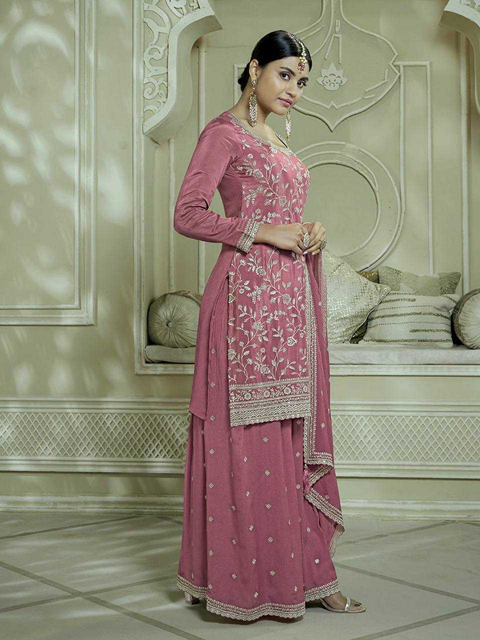 YNF CHINON SILK KESH157 1667 SUITS & DRESSES WHOLESALE EMBROIDERY PALAZZO LADIES SILK WEDDING SUITS MANUFACTURER- Kapda Export