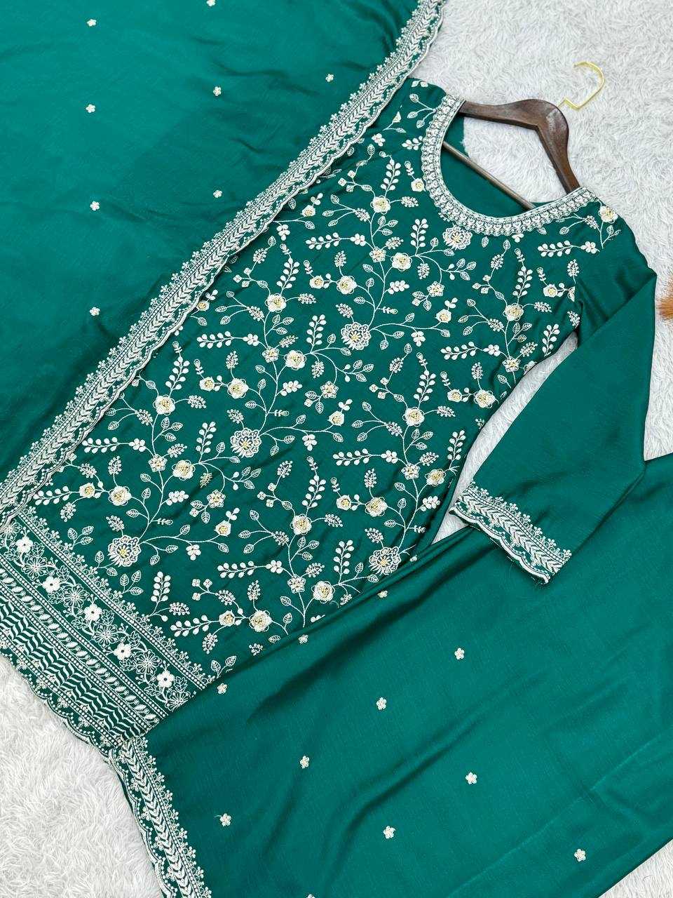 YNF CHINON SILK KESH157 1667 SUITS & DRESSES WHOLESALE EMBROIDERY PALAZZO LADIES SILK WEDDING SUITS MANUFACTURER- Kapda Export