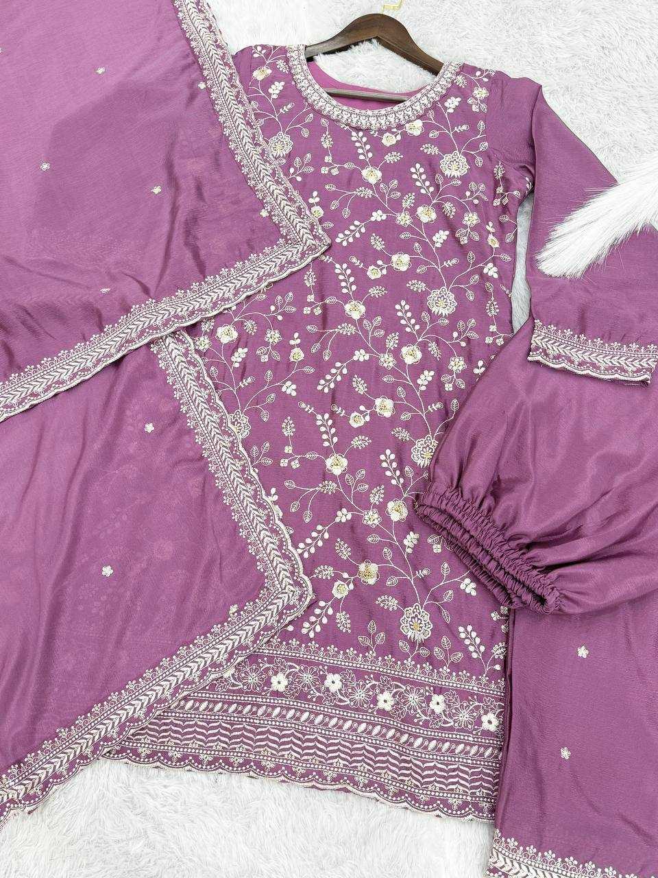 YNF CHINON SILK KESH157 1667 SUITS & DRESSES WHOLESALE EMBROIDERY PALAZZO LADIES SILK WEDDING SUITS MANUFACTURER- Kapda Export