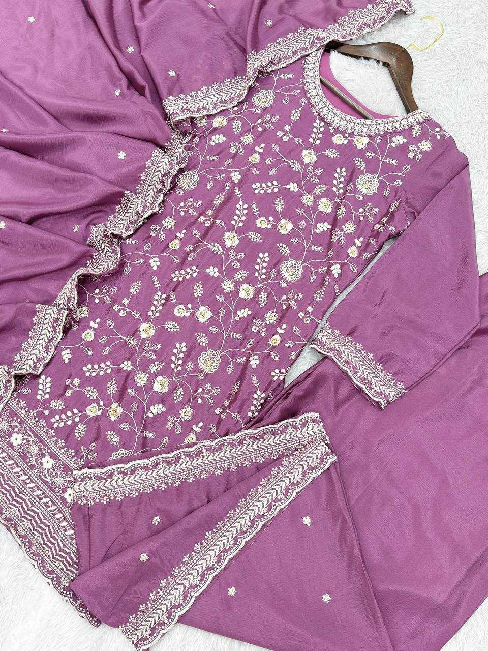 YNF CHINON SILK KESH157 1667 SUITS & DRESSES WHOLESALE EMBROIDERY PALAZZO LADIES SILK WEDDING SUITS MANUFACTURER- Kapda Export