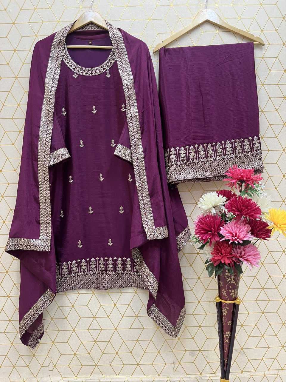 YNF CHINON SILK KESH247 7030 SUITS & DRESSES WHOLESALE EMBROPIDERY SHARARA SALWAR SILK PARTY WEDDING SUITS MANUFACTURE- Kapda Export