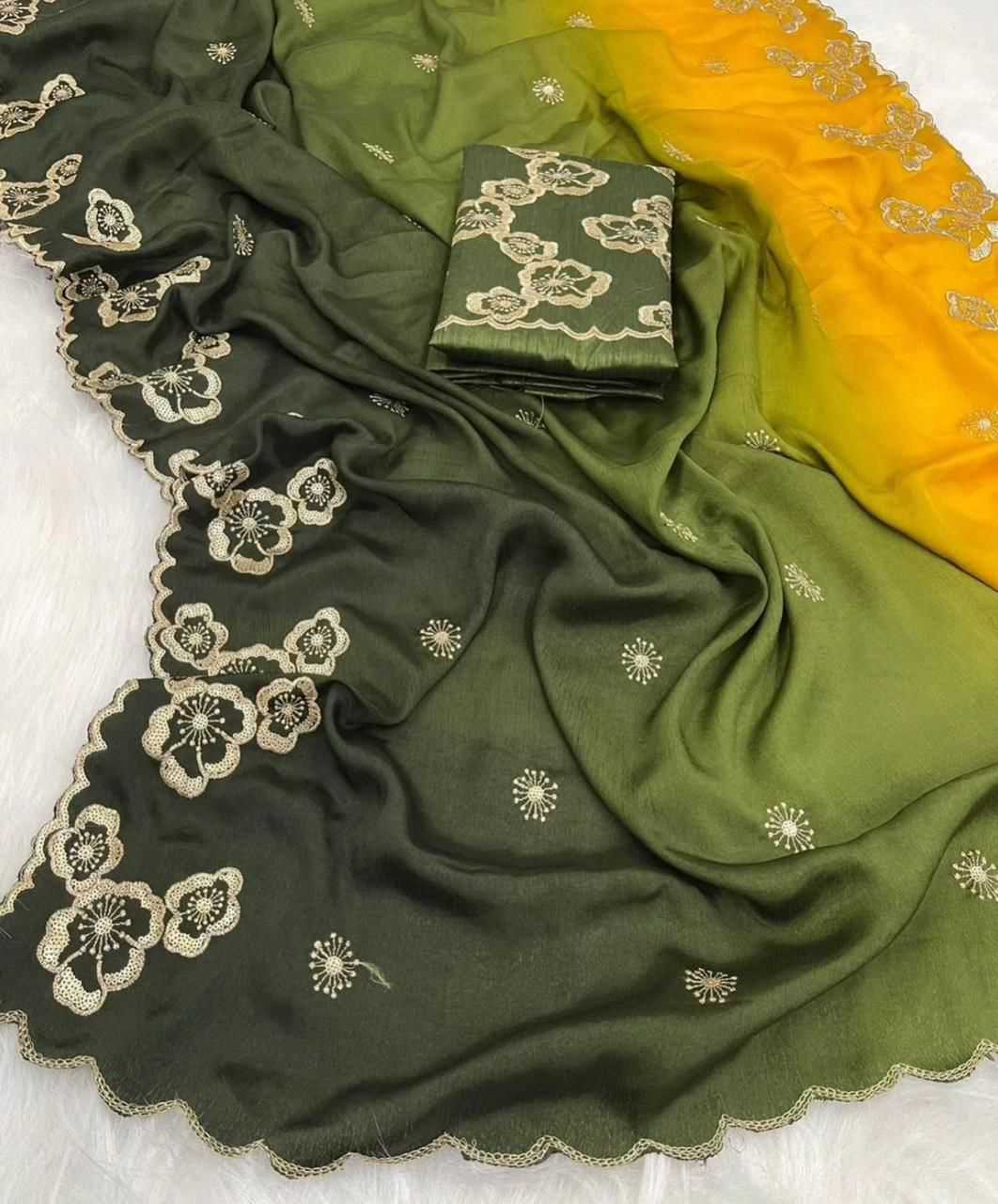 YNF CHINON SILK RIN104 APE163 SAREES WHOLESALE SILK EMBROIDERED CUT WORK SEQUINS SAREES MANUFACTURER- Kapda Export