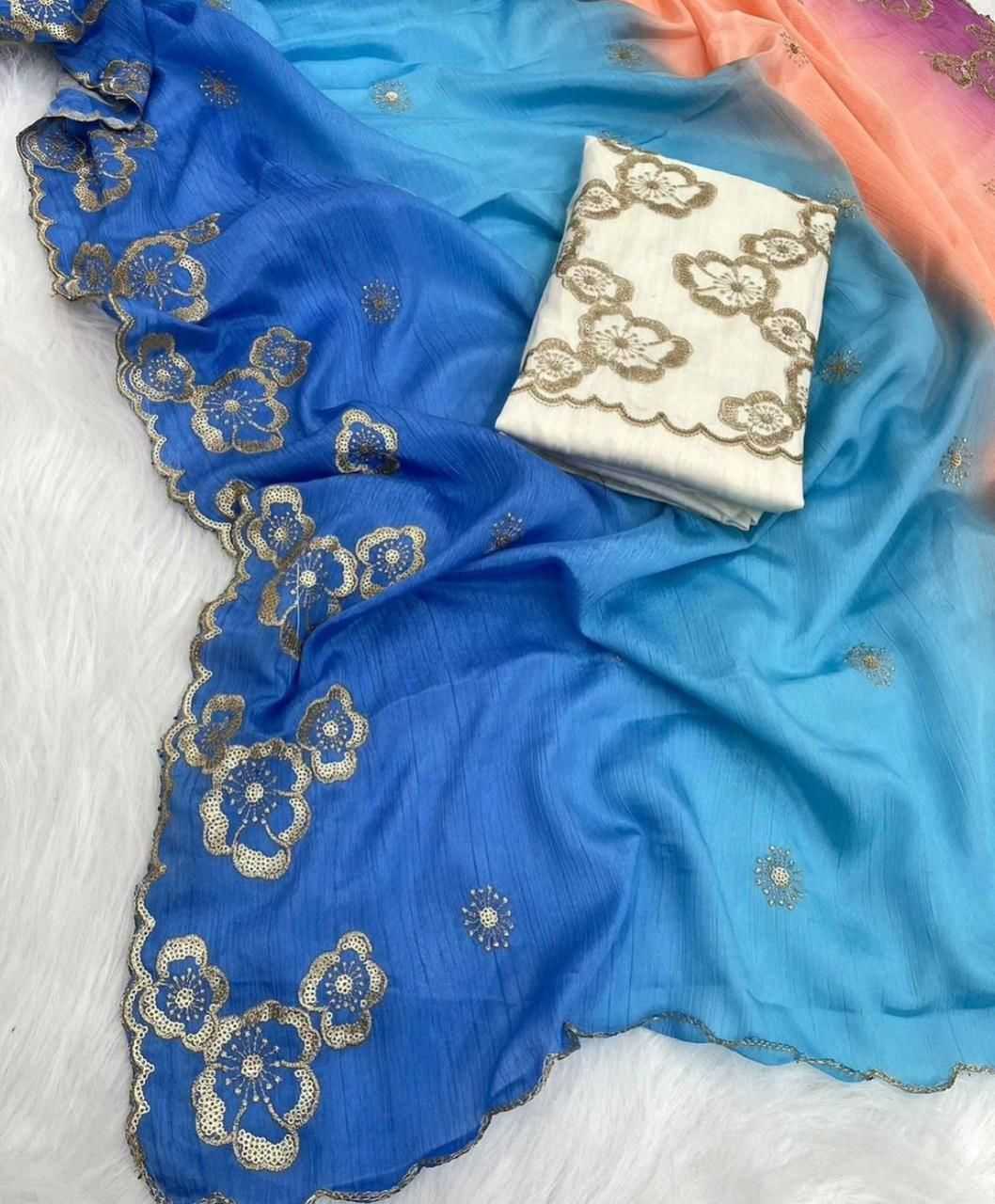 YNF CHINON SILK RIN104 APE163 SAREES WHOLESALE SILK EMBROIDERED CUT WORK SEQUINS SAREES MANUFACTURER- Kapda Export