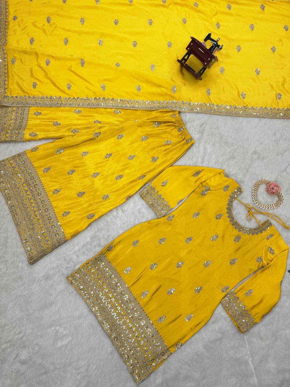 YNF CHINON SILK RIN169 5784 SUITS & DRESSES WHOLESALE EMBROIDEREY WEDDING PALAZOO SILK SUITS MANUFACTURE- Kapda Export