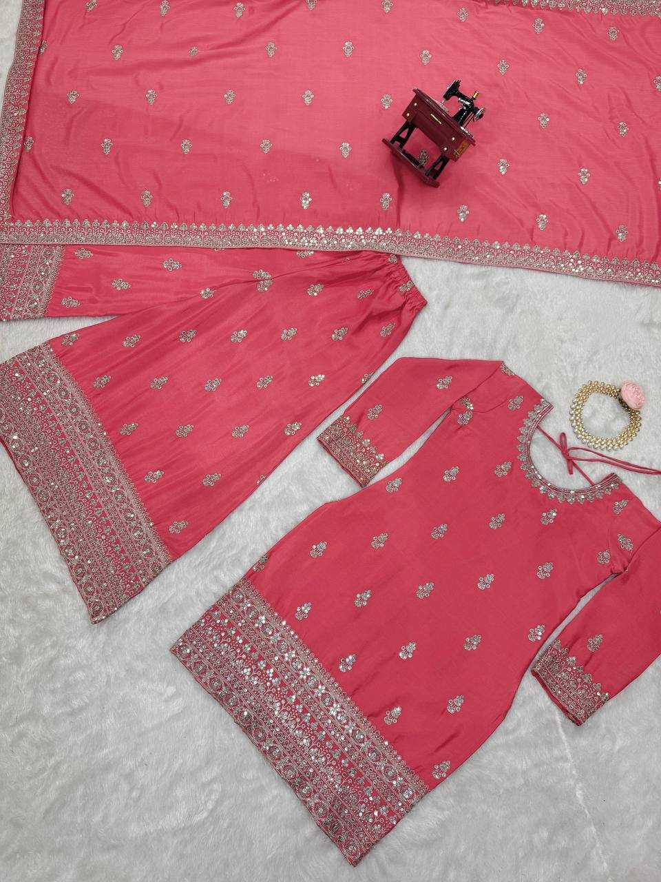 YNF CHINON SILK RIN169 5784 SUITS & DRESSES WHOLESALE EMBROIDEREY WEDDING PALAZOO SILK SUITS MANUFACTURE- Kapda Export