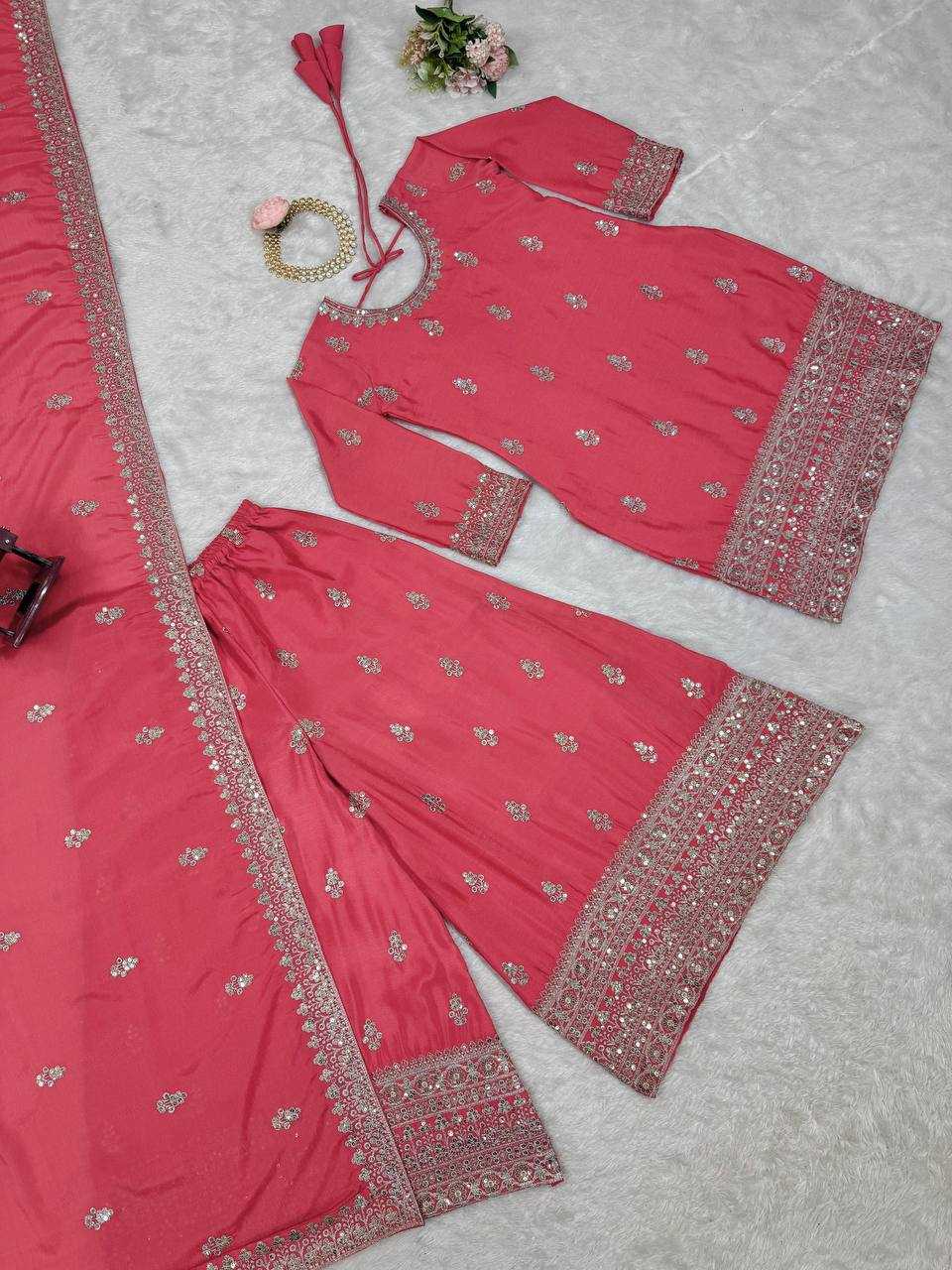 YNF CHINON SILK RIN169 5784 SUITS & DRESSES WHOLESALE EMBROIDEREY WEDDING PALAZOO SILK SUITS MANUFACTURE- Kapda Export