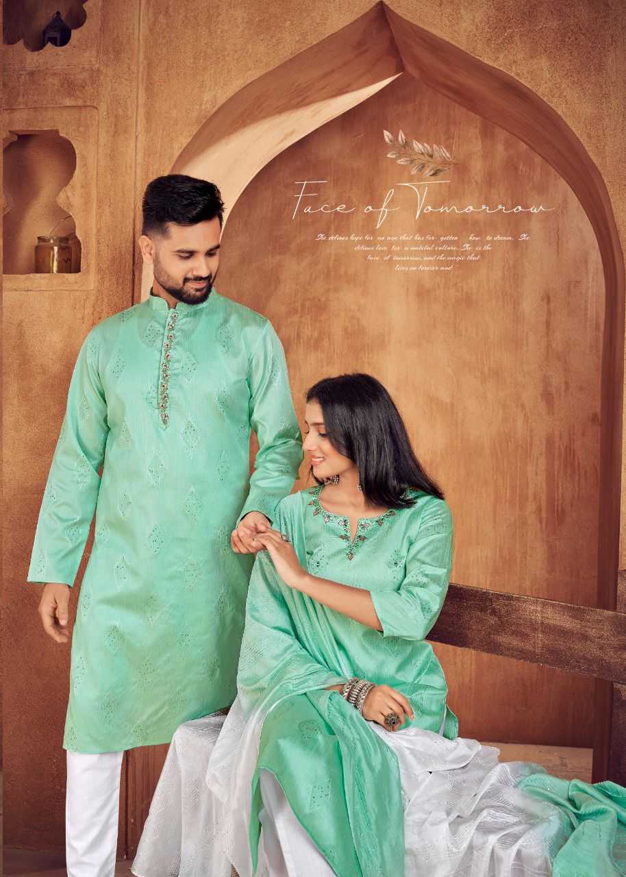 YNF COTTON RIN131 11 COUPLE WEAR WHOLESALE MENS KURTA PAYJAM & FEMALE KURTIS BOTTOM MANUFACTURER- Kapda Export