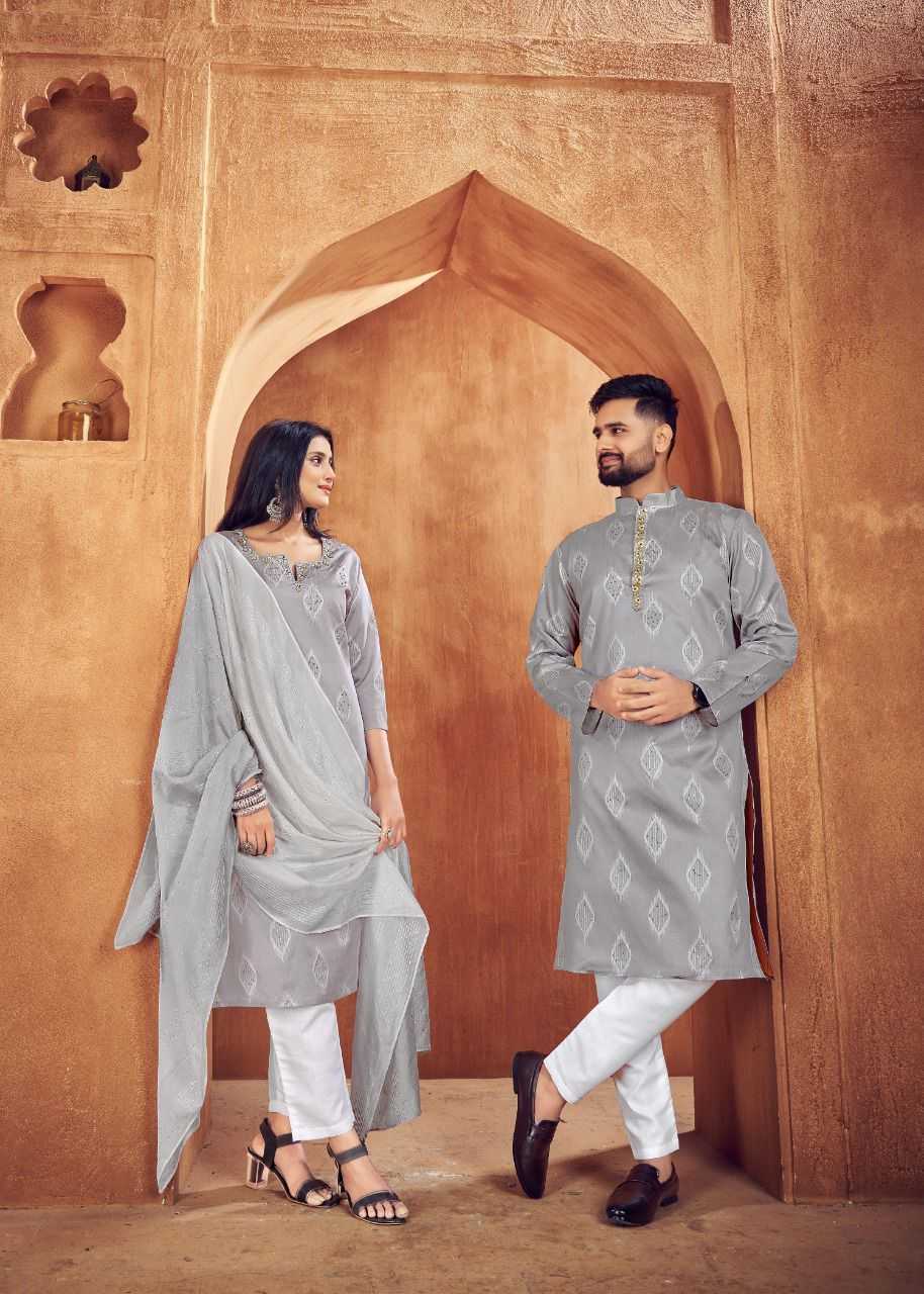 YNF COTTON RIN131 11 COUPLE WEAR WHOLESALE MENS KURTA PAYJAM & FEMALE KURTIS BOTTOM MANUFACTURER- Kapda Export