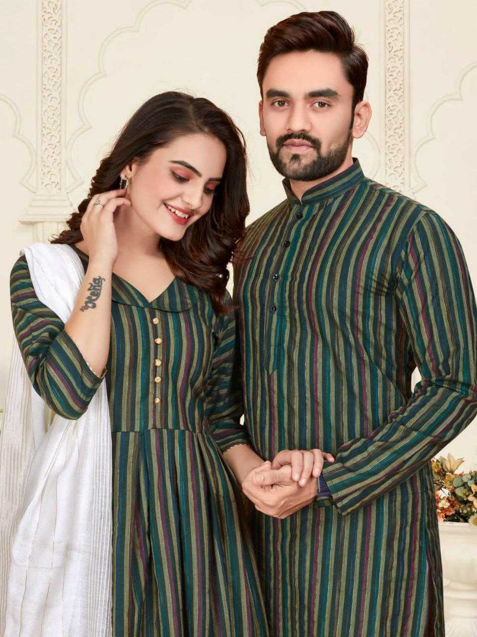 YNF COTTON RIN191 DHRUV-TARA COUPLE WEAR WHOLESALE MENS KURTA PAYJAM & FEMALE KURTIS BOTTOM MANUFACTURER- Kapda Export