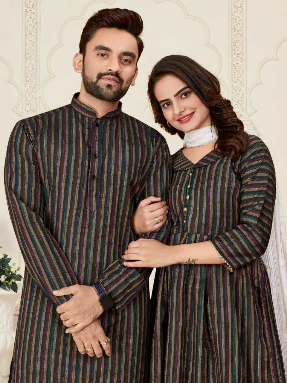 YNF COTTON RIN191 DHRUV-TARA COUPLE WEAR WHOLESALE MENS KURTA PAYJAM & FEMALE KURTIS BOTTOM MANUFACTURER- Kapda Export