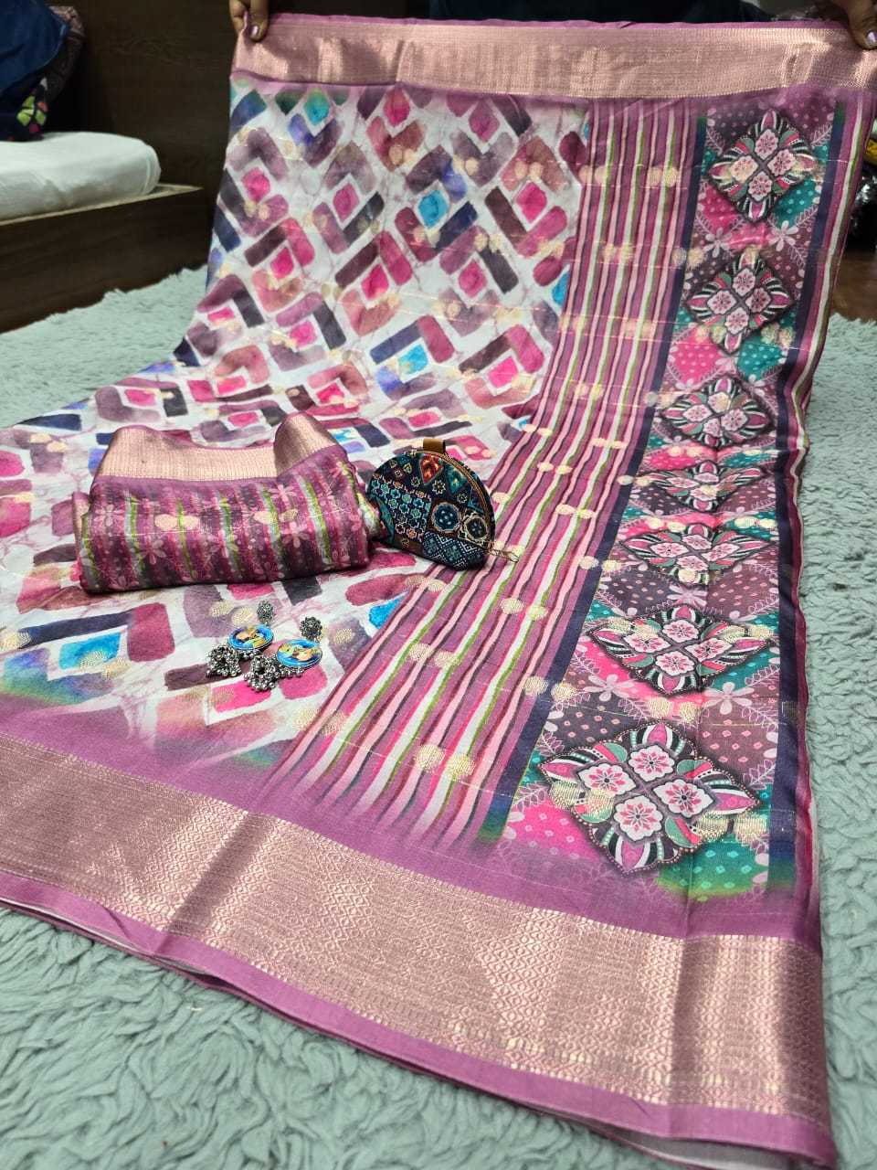 YNF DOLA SILK RIN128 RJK112 SAREES WHOLESALE DOLA SILK PRINTED SILK ZARI BORDER SILK SAREES MANUFACTURER- Kapda Export