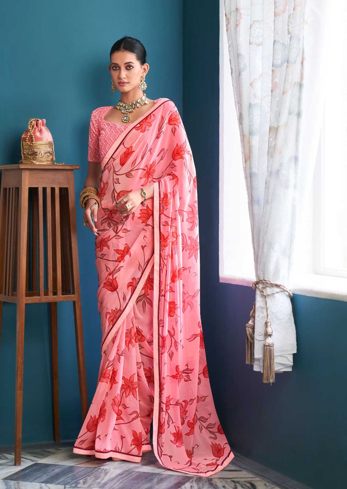 YNF GEORGETTE KESH235 Jharokha SAREES WHOLESALE PRINTED LADIES WEIGHTLESS SAREES MANUFACTURER- Kapda Export