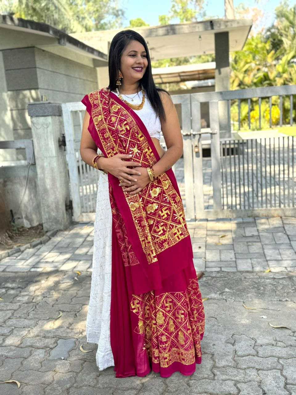 YNF GEORGETTE KESH282 KAJAL PADDING SAREES WHOLESALE EMBROIDERED GEORGETTE FESTIVEL GHARCHOLA SAREES MANUFACTURER- Kapda Export