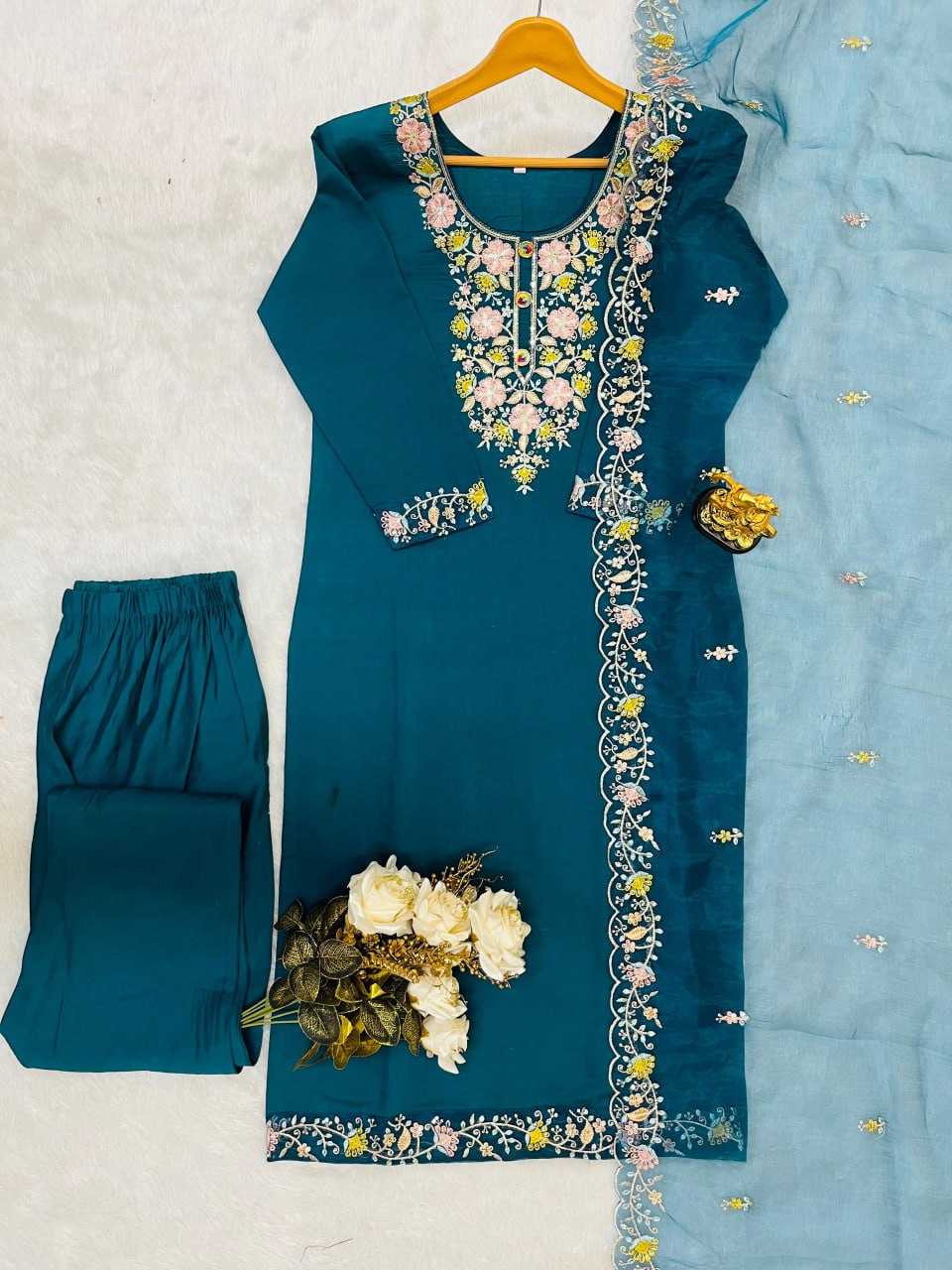 YNF HEAVY ROMAN SILK KESH247 7025 SUITS & DRESSES WHOLESALE EMBROIDEREY WEDDING LADIES SILK SUITS MANUFACTURE- Kapda Export