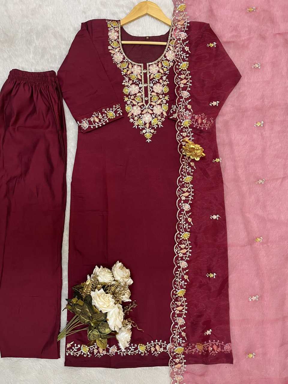 YNF HEAVY ROMAN SILK KESH247 7025 SUITS & DRESSES WHOLESALE EMBROIDEREY WEDDING LADIES SILK SUITS MANUFACTURE- Kapda Export