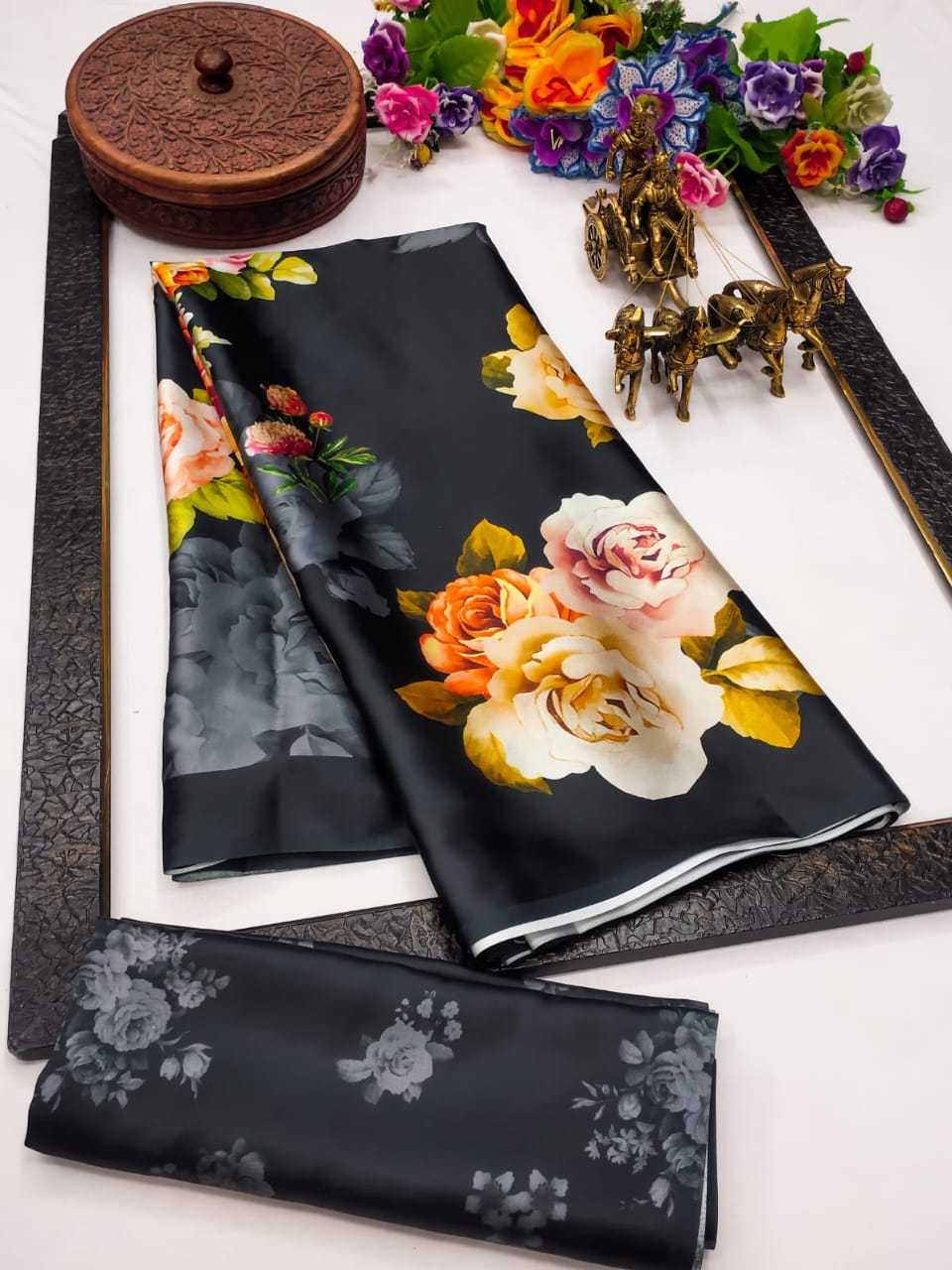 YNF JAPAN SARTIN KESH254 SUA02 SAREES WHOLESALE PRINTED PARTY WEAR SATIN SAREES MANUFACTURER- Kapda Export