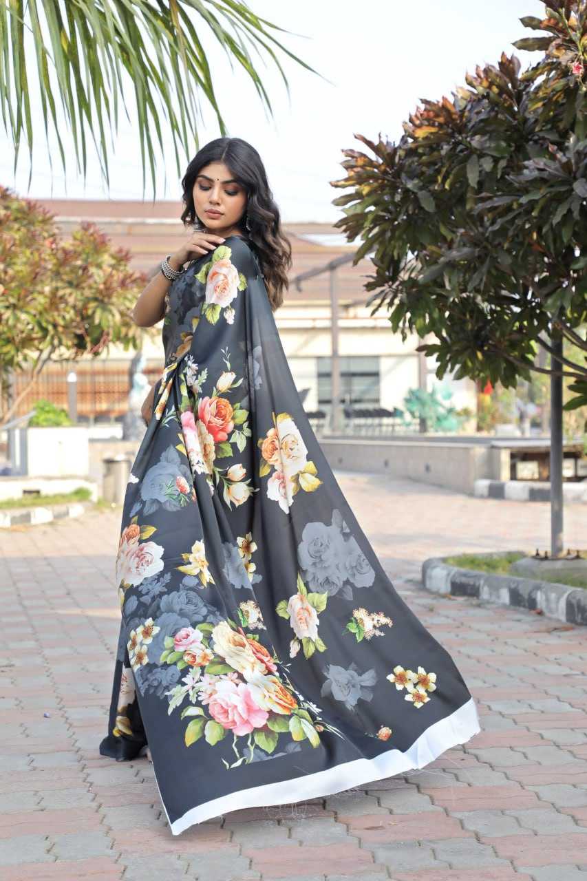 YNF JAPAN SARTIN KESH254 SUA02 SAREES WHOLESALE PRINTED PARTY WEAR SATIN SAREES MANUFACTURER- Kapda Export