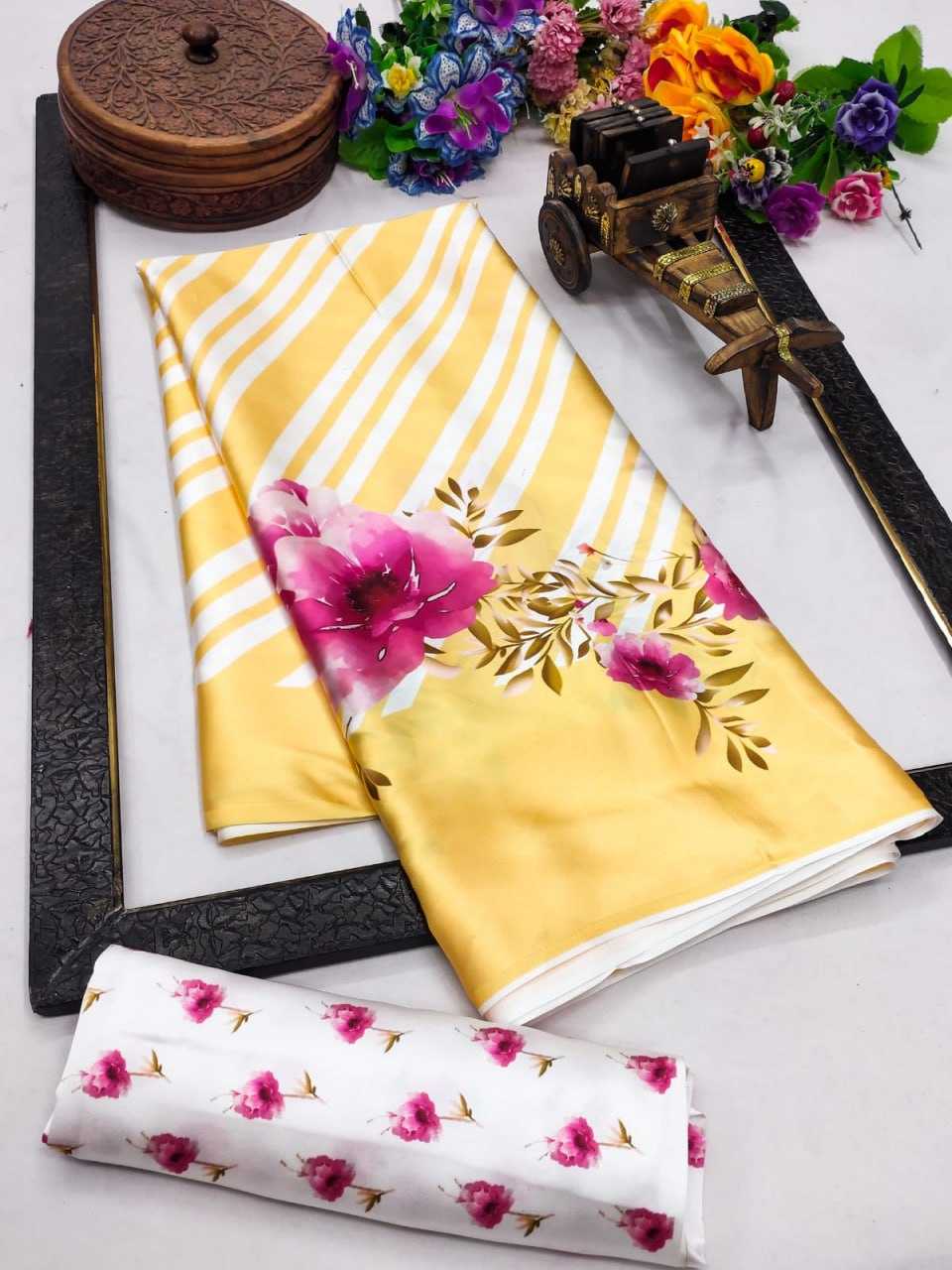 YNF JAPAN SARTIN KESH254 SUA03 SAREES WHOLESALE PRINTED PARTY WEAR SATIN SAREES MANUFACTURER- Kapda Export