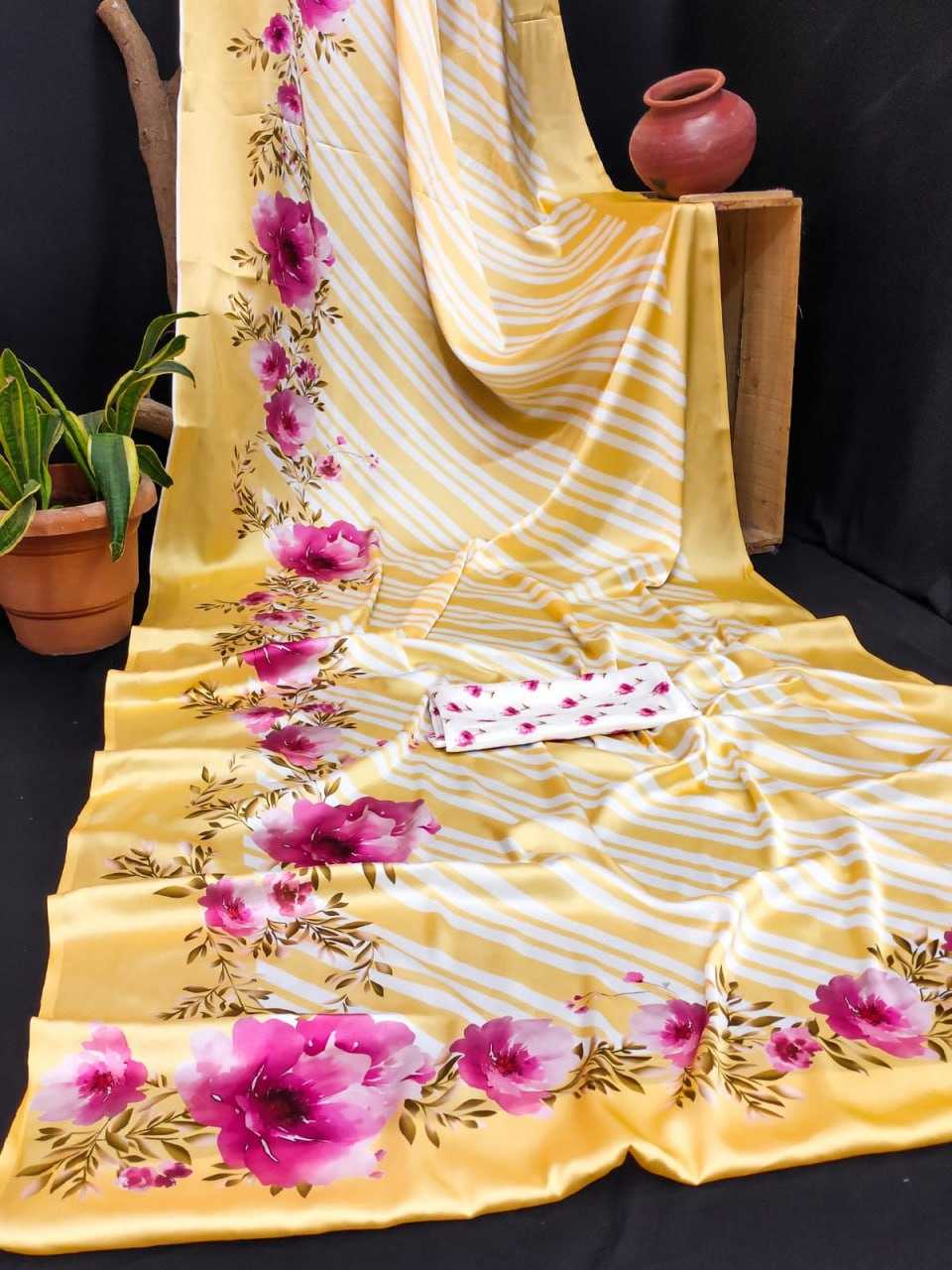 YNF JAPAN SARTIN KESH254 SUA03 SAREES WHOLESALE PRINTED PARTY WEAR SATIN SAREES MANUFACTURER- Kapda Export