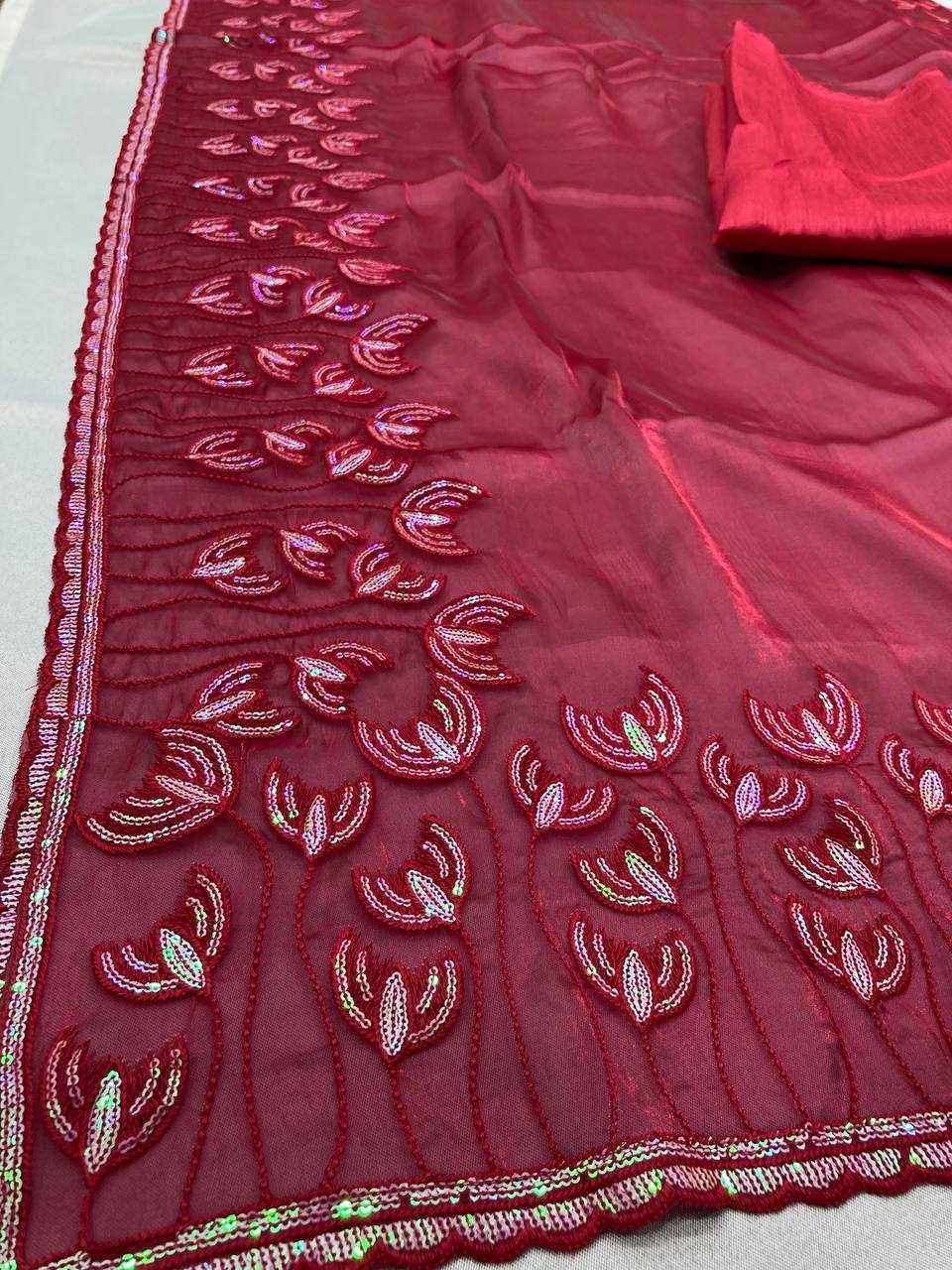 YNF JIMMY CHOO RIN188 Canberry5 SAREES WHOLESALE SEQUENCE PARTY WEAR EMBROIDERED JIMMY CHOO SAREES MANUFACTURER- Kapda Export