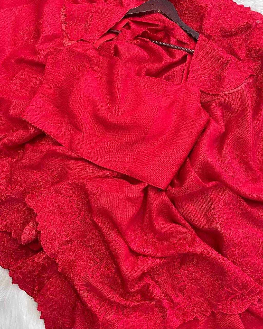 YNF KOTA CHEX RIN189 1132 SAREES WHOLESALE SEQUENCE EMBROIDERED KOTA DORIA RED SAREES MANUFACTURER- Kapda Export