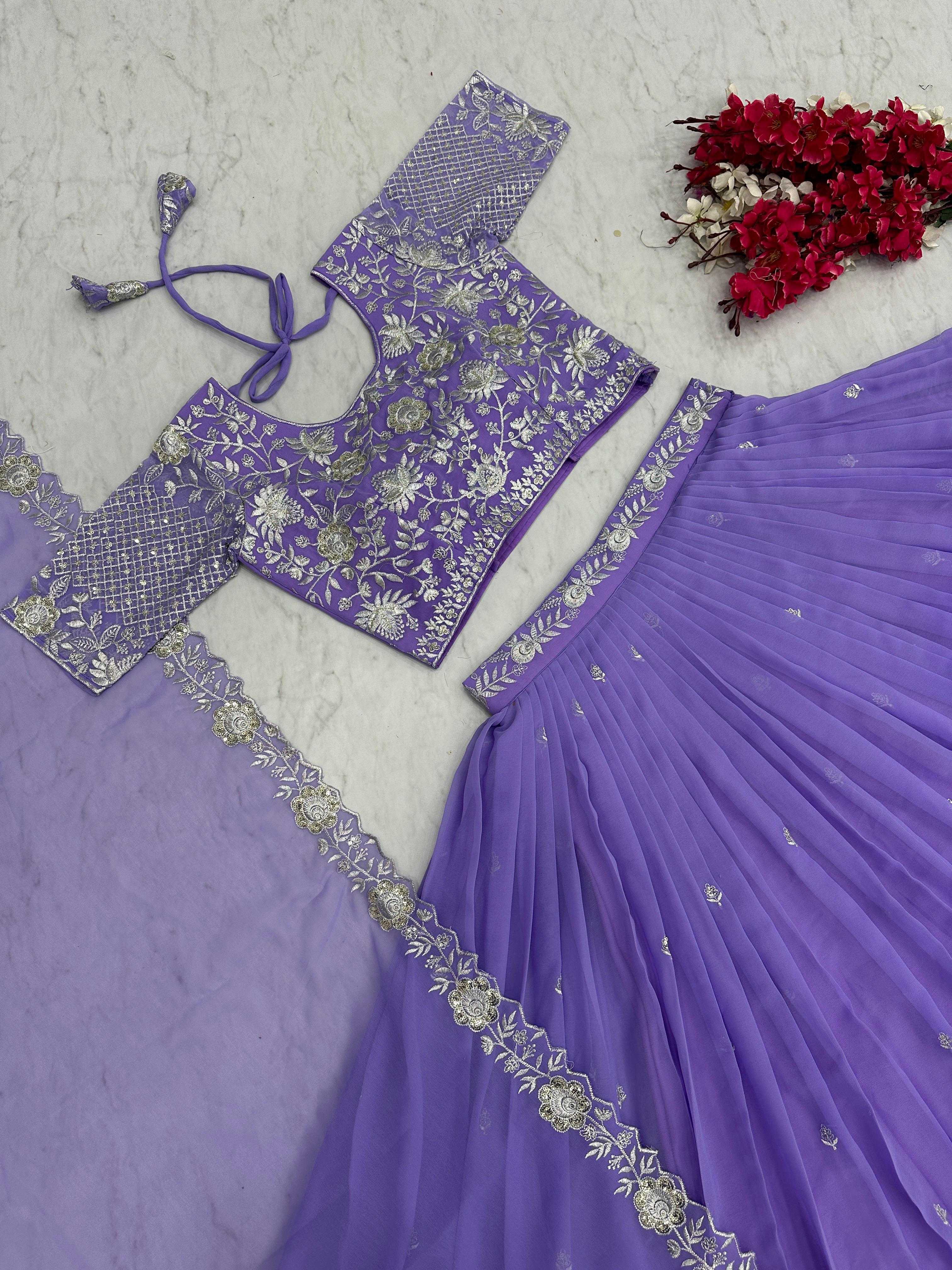 YNF PURE CHINON KESH392 VAI02 LEHENGAS WHOLESALE EMBROIDERED SEQUINS PURPLE LEHENGAS MANUFACTURER- Kapda Export