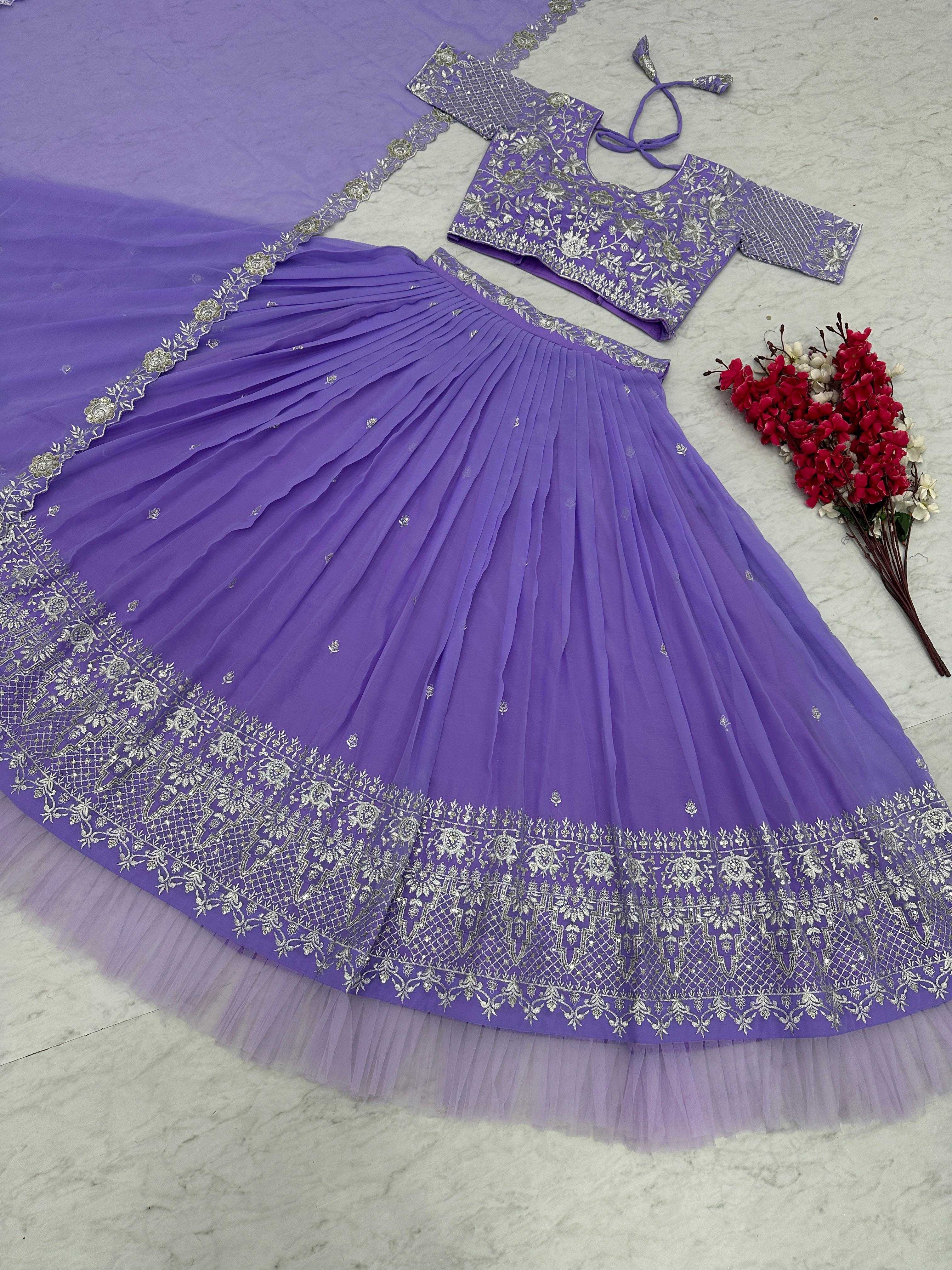 YNF PURE CHINON KESH392 VAI02 LEHENGAS WHOLESALE EMBROIDERED SEQUINS PURPLE LEHENGAS MANUFACTURER- Kapda Export