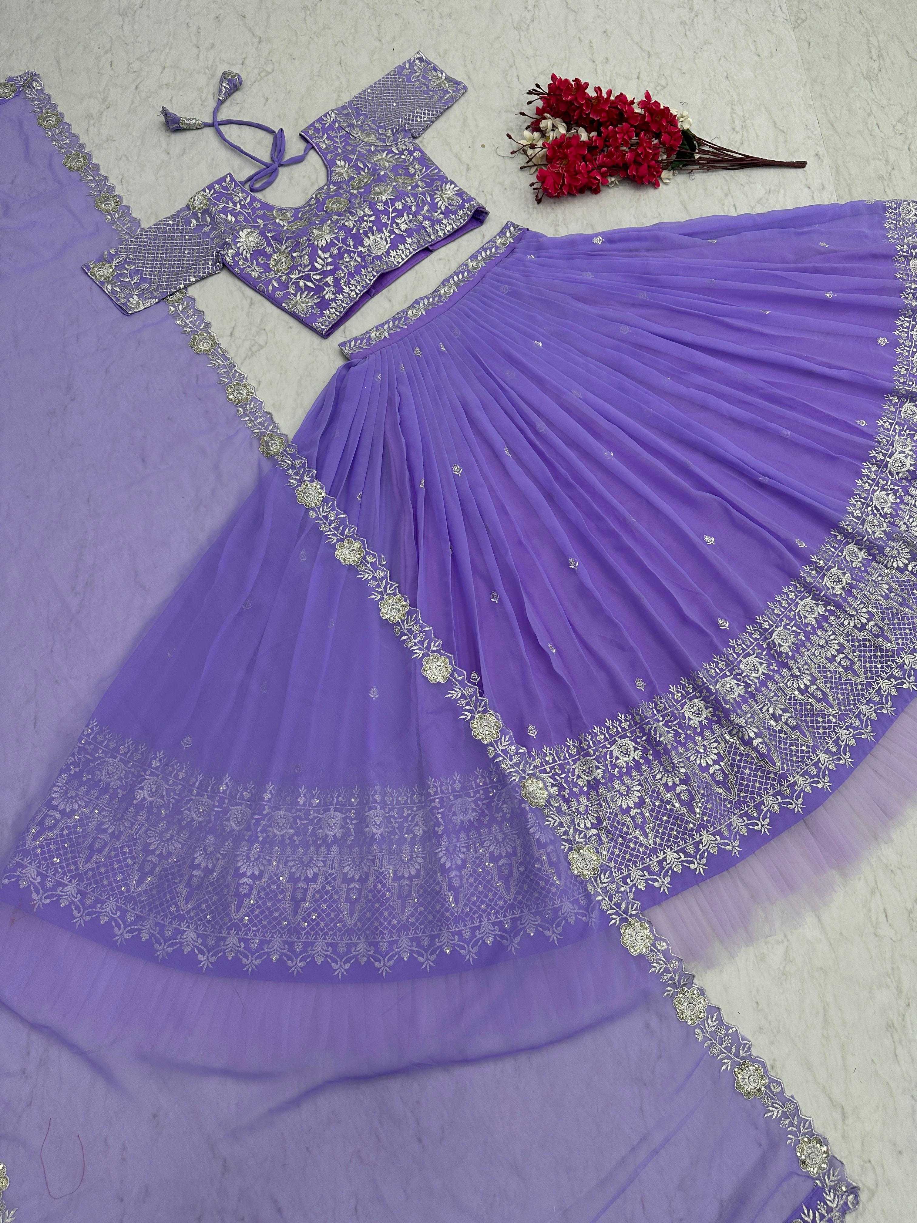 YNF PURE CHINON KESH392 VAI02 LEHENGAS WHOLESALE EMBROIDERED SEQUINS PURPLE LEHENGAS MANUFACTURER- Kapda Export