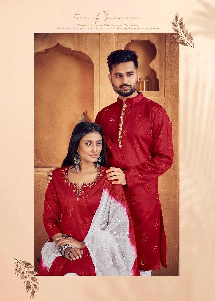 YNF PURE COTTON KESH246 Royal Couple V-11 COUPLE WEAR WHOLESALE MENS KURTA PAYJAM & FEMALE KURTIS BOTTOM MANUFACTURER- Kapda Export