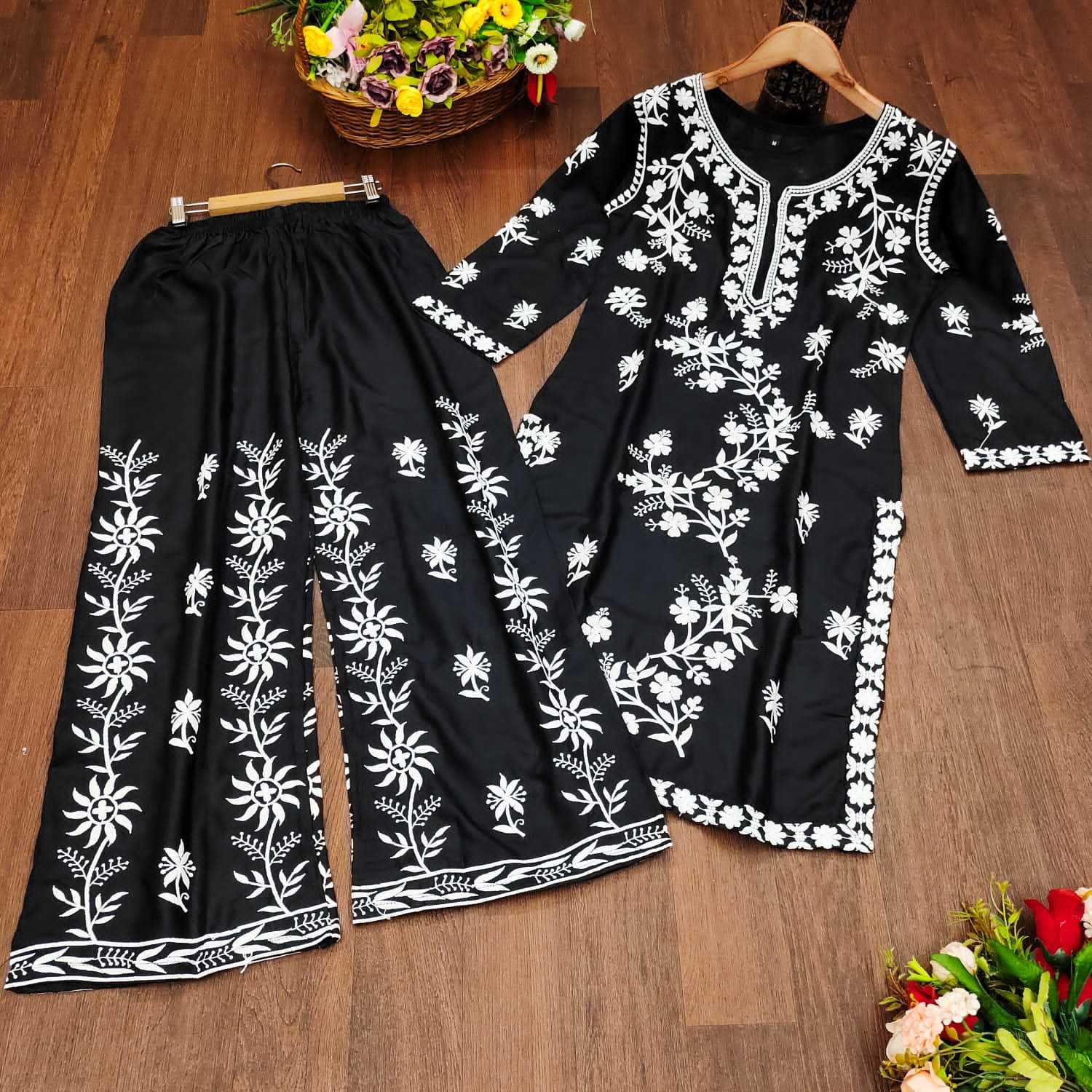 YNF RAYON KESH243 1040 KURTIS WHOLESALE RAYON EMBROIDERED CHIKANKARI KURTI WITH PALAZZO KURTIS MANUFACTURER- Kapda Export