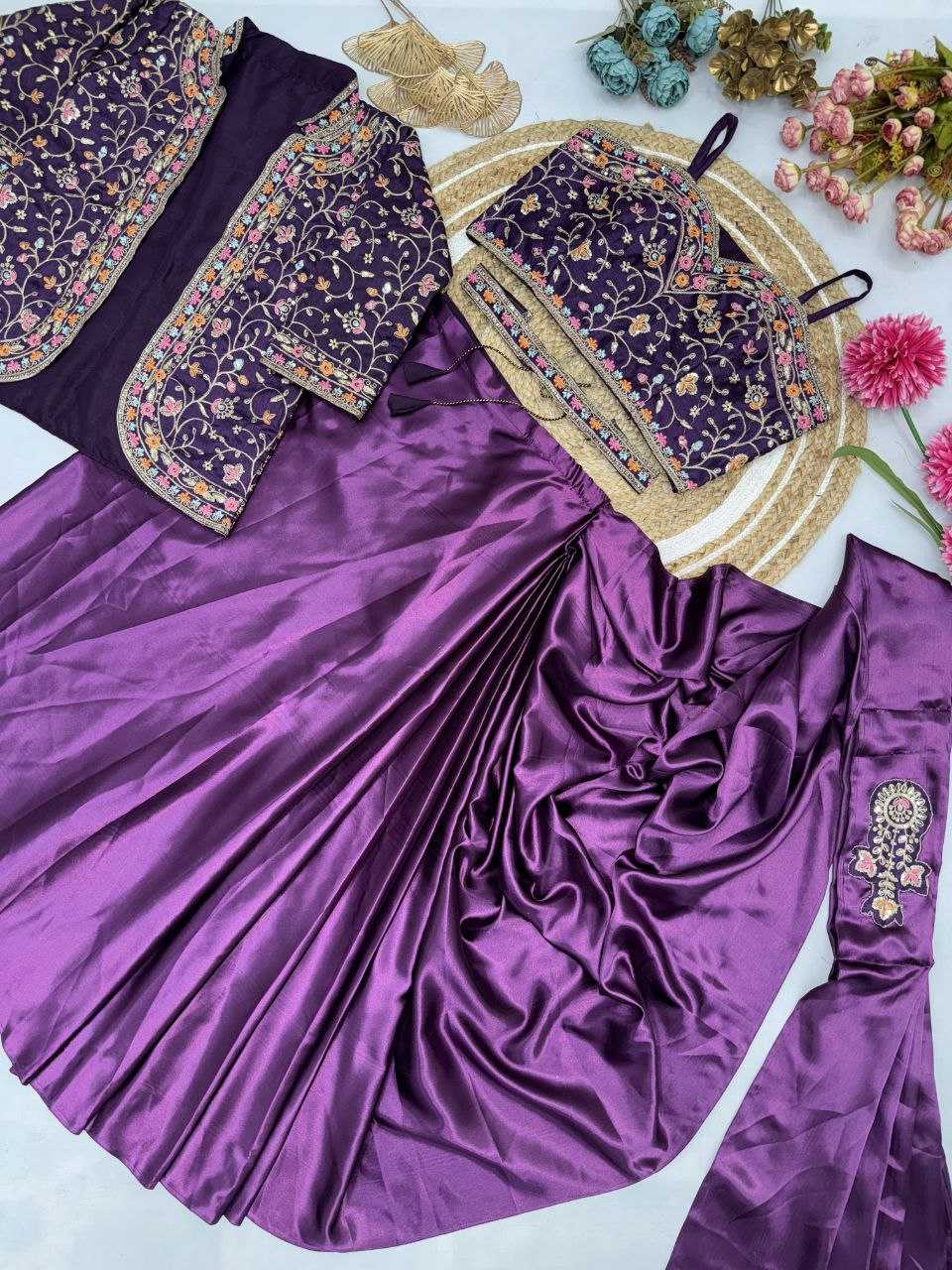 YNF SETIN SILK SAREES KESH188 9243 WHOLESALE READY TO WEAR PRINTED RUFFLE FANCY SAREES WITH BELT AND JACKET MANUFACTURER- Kapda Export