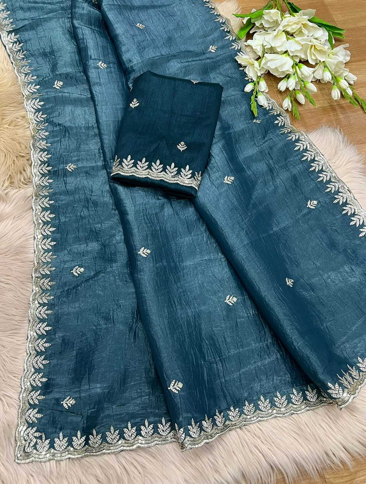 YNF SILK RIN104 APE136 SAREES WHOLESALE TISSUE SILK SAREES SEQUENCE EMBROIDERED SAREES MANUFACTURER- Kapda Export