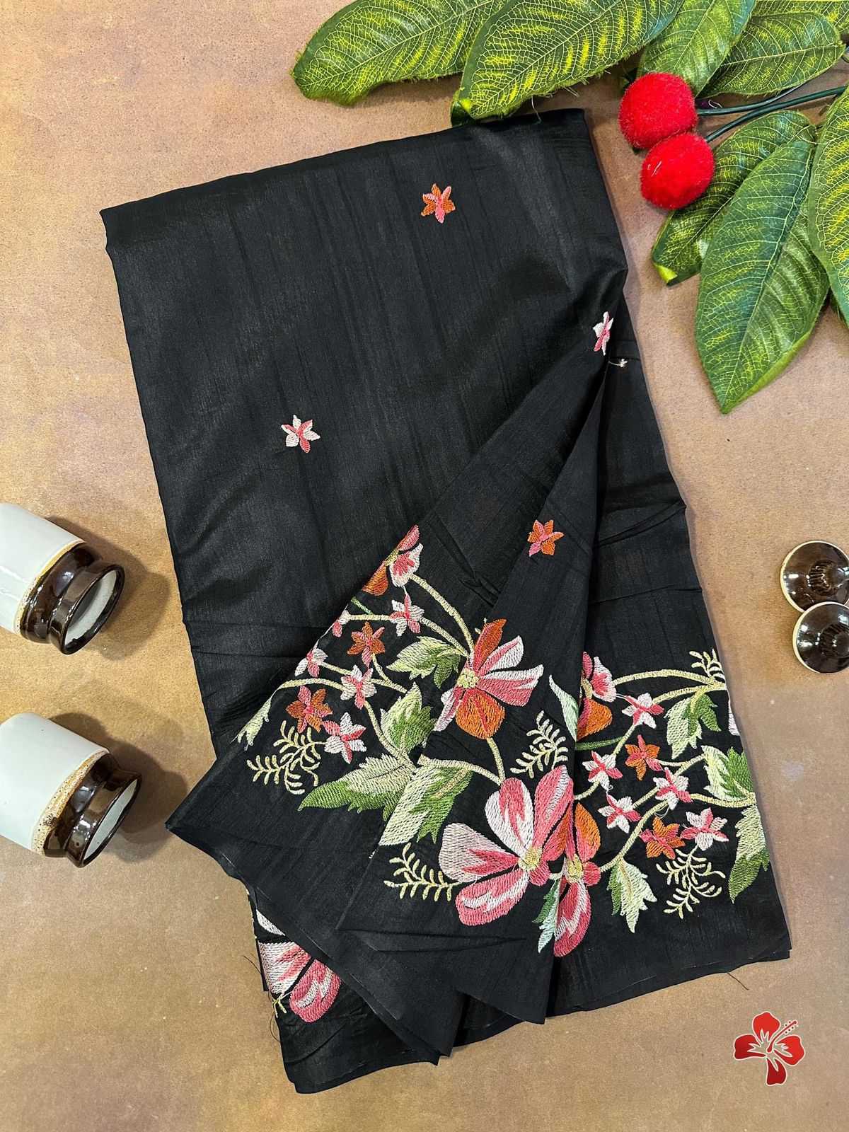 YNF SILK RIN163 RAE44 SAREES WHOLESALE LADIES EMBROIDERED BLACK SILK SAREES MANUFACTURER- Kapda Export