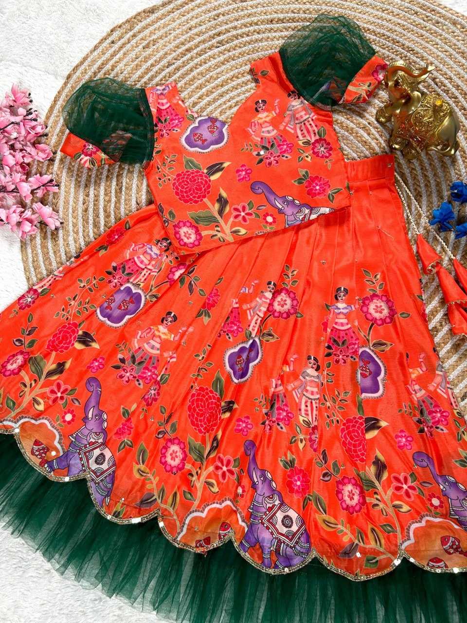 YNF SOFT CHINON KESH109 160 WHOLESALE KIDS LEHENGA TRADITIONAL ETHNIC LEHENGA KIDS FESTIVEL LEHANGA MANUFACTURER- Kapda Export