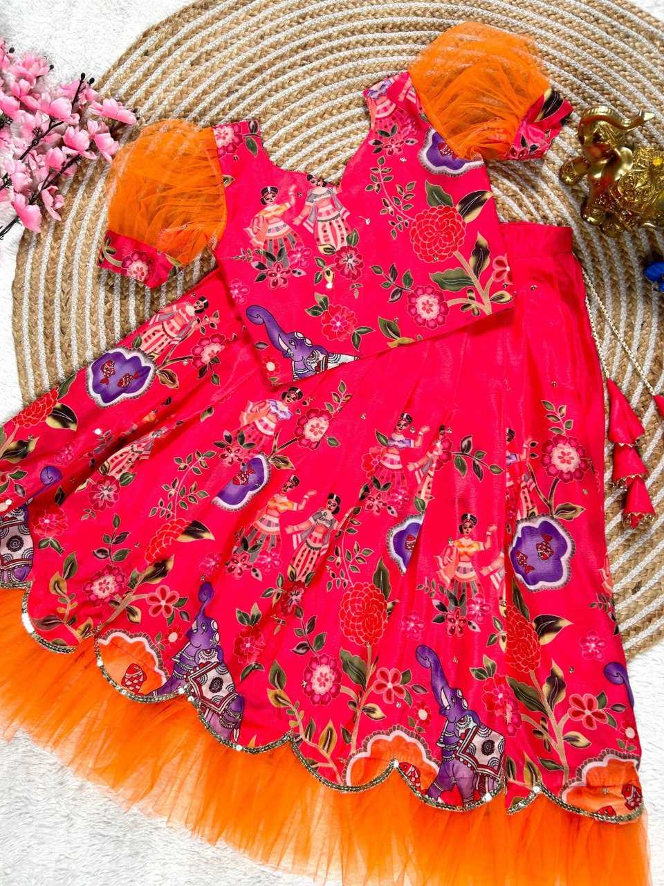 YNF SOFT CHINON KESH109 160 WHOLESALE KIDS LEHENGA TRADITIONAL ETHNIC LEHENGA KIDS FESTIVEL LEHANGA MANUFACTURER- Kapda Export