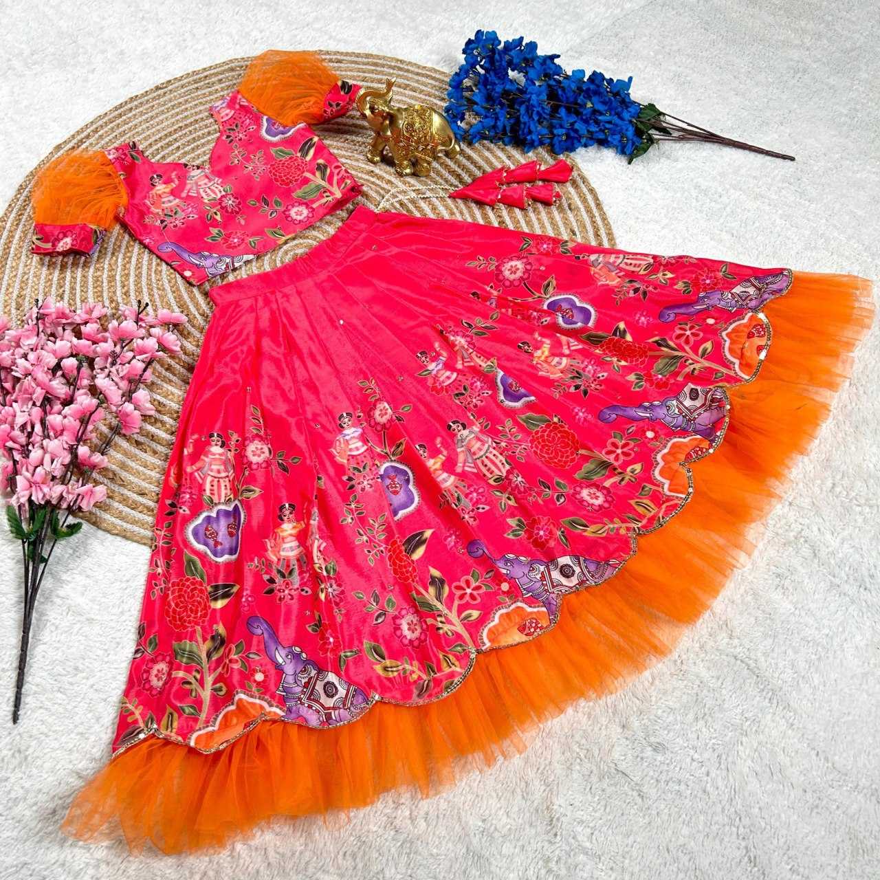 YNF SOFT CHINON KESH109 160 WHOLESALE KIDS LEHENGA TRADITIONAL ETHNIC LEHENGA KIDS FESTIVEL LEHANGA MANUFACTURER- Kapda Export